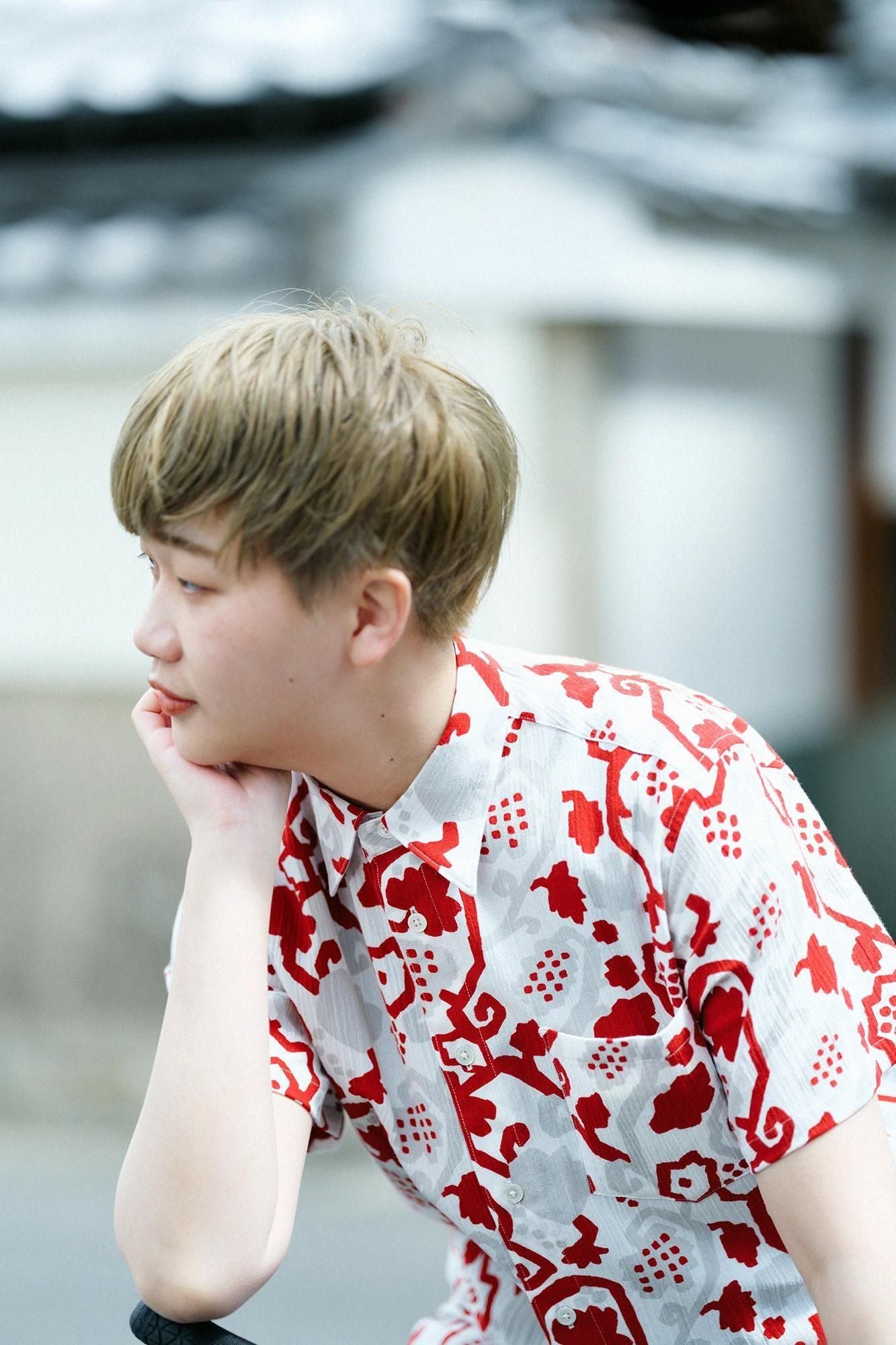 Chizimi Cotton 20/20 Short Sleeve Shirt / Grape Arabesque