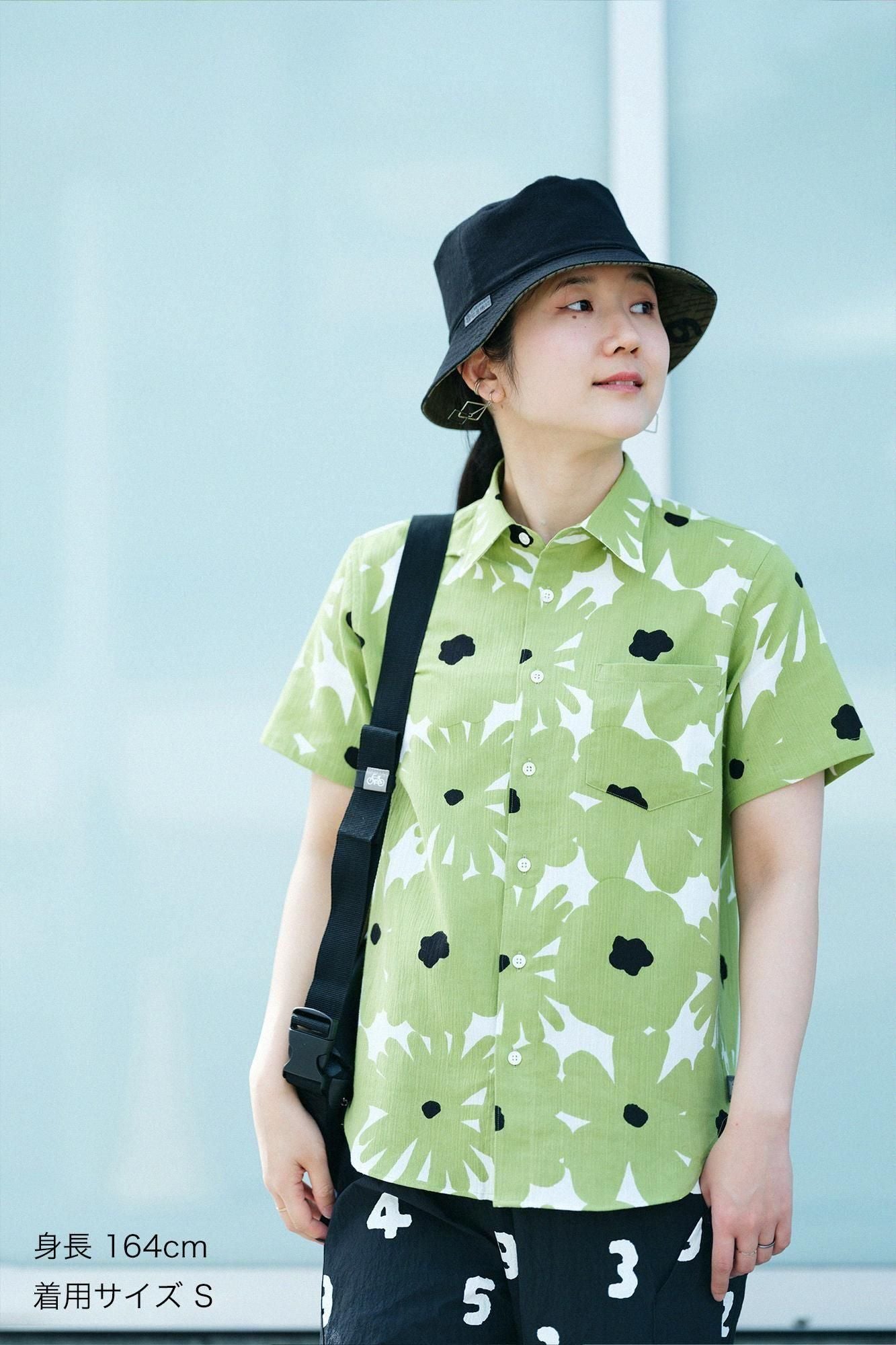 Chizimi Cotton 20/20 Short Sleeve Shirt / Oraka Yellowish Green
