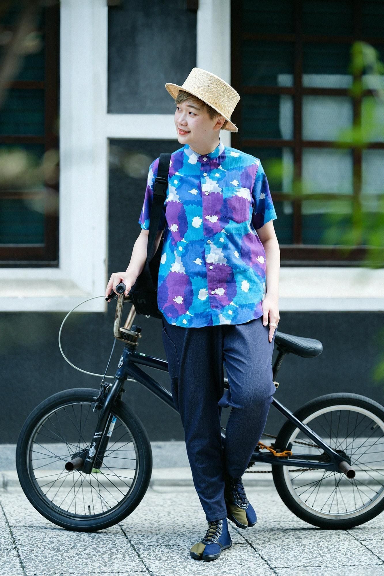 Chizimi Cotton 20/20 Stand Collar Short Sleeve Shirt / Full Bloom