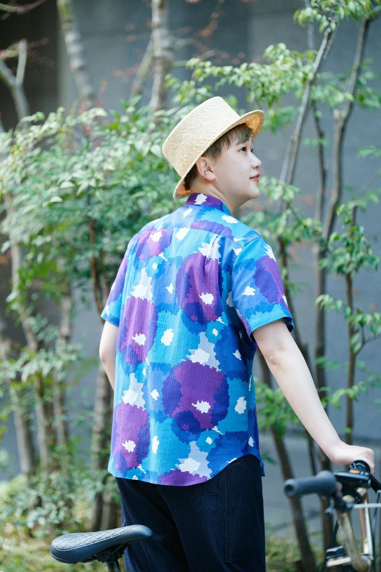 Chizimi Cotton 20/20 Stand Collar Short Sleeve Shirt / Full Bloom