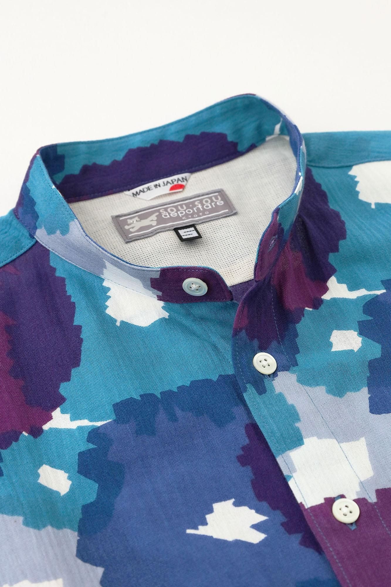 Chizimi Cotton 20/20 Stand Collar Short Sleeve Shirt / Full Bloom