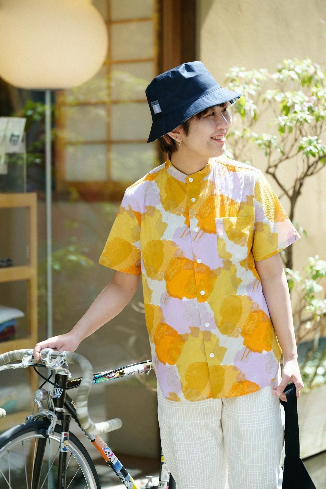 Chizimi Cotton 20/20 Stand Collar Short Sleeve Shirt / Vague