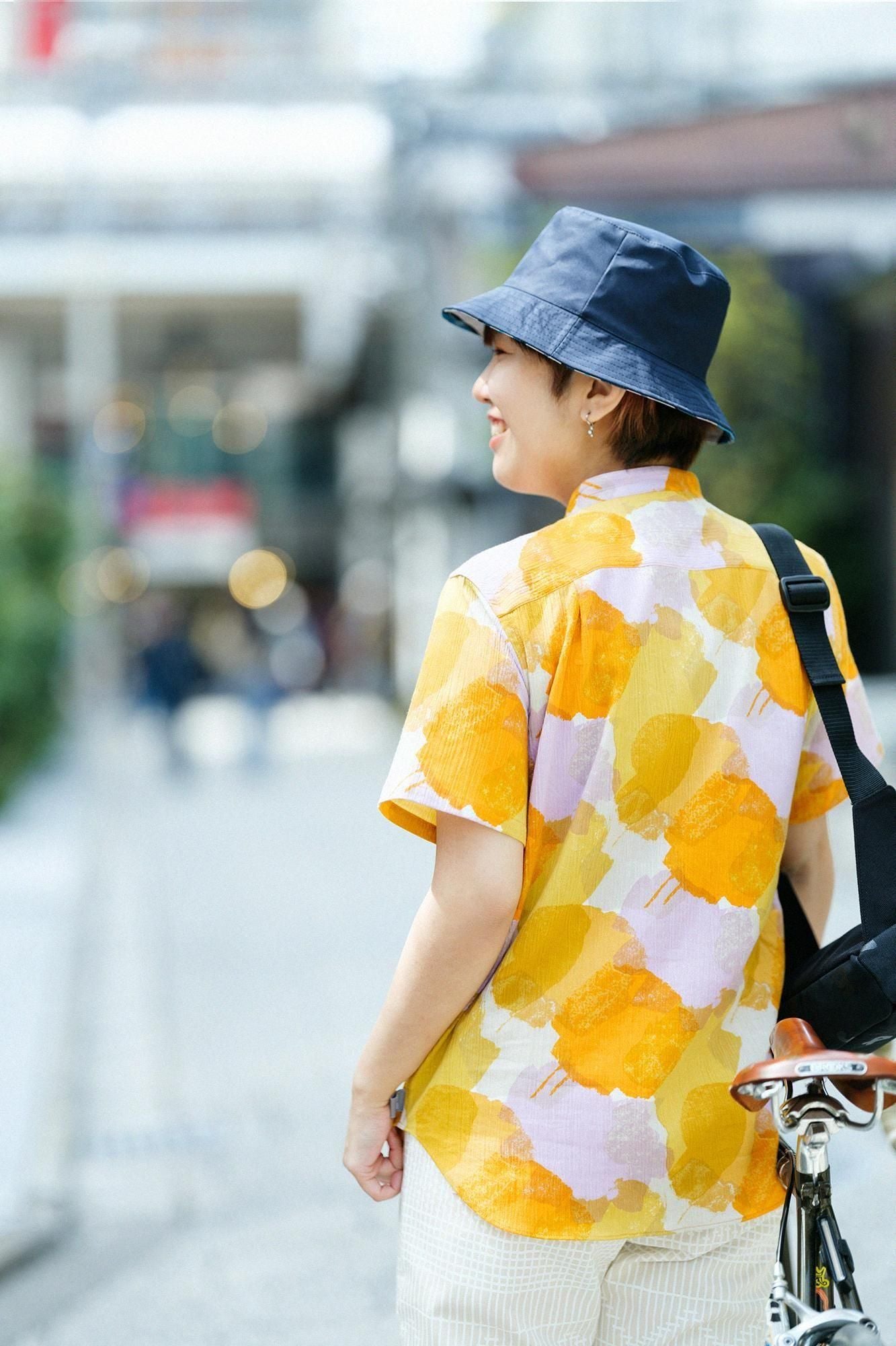 Chizimi Cotton 20/20 Stand Collar Short Sleeve Shirt / Vague