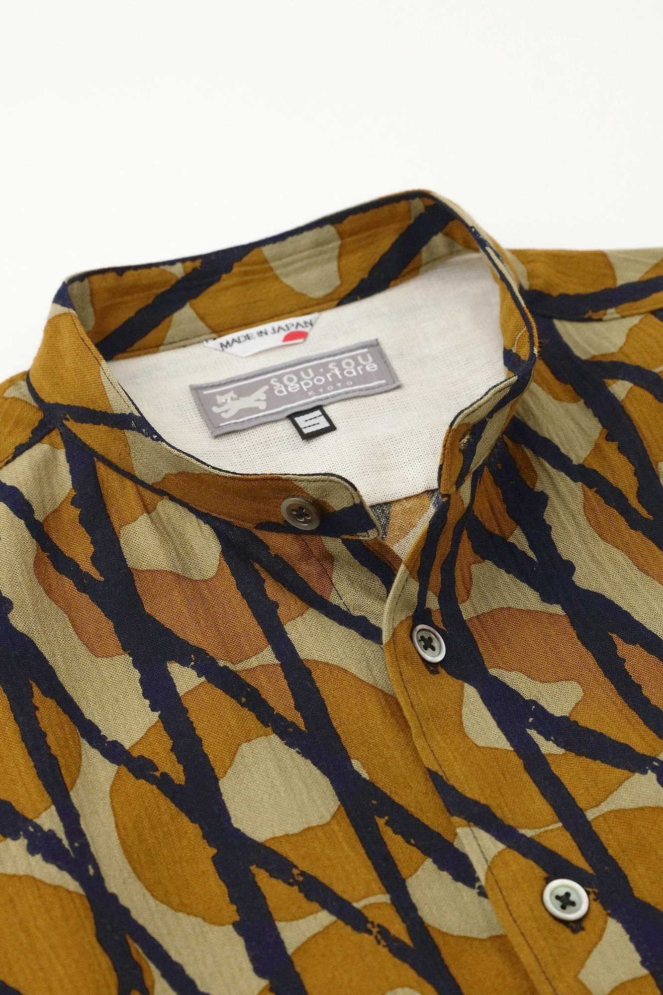 【net限定】高島縮 20/20 スタンドカラー半袖シャツ/嵐(あらし)