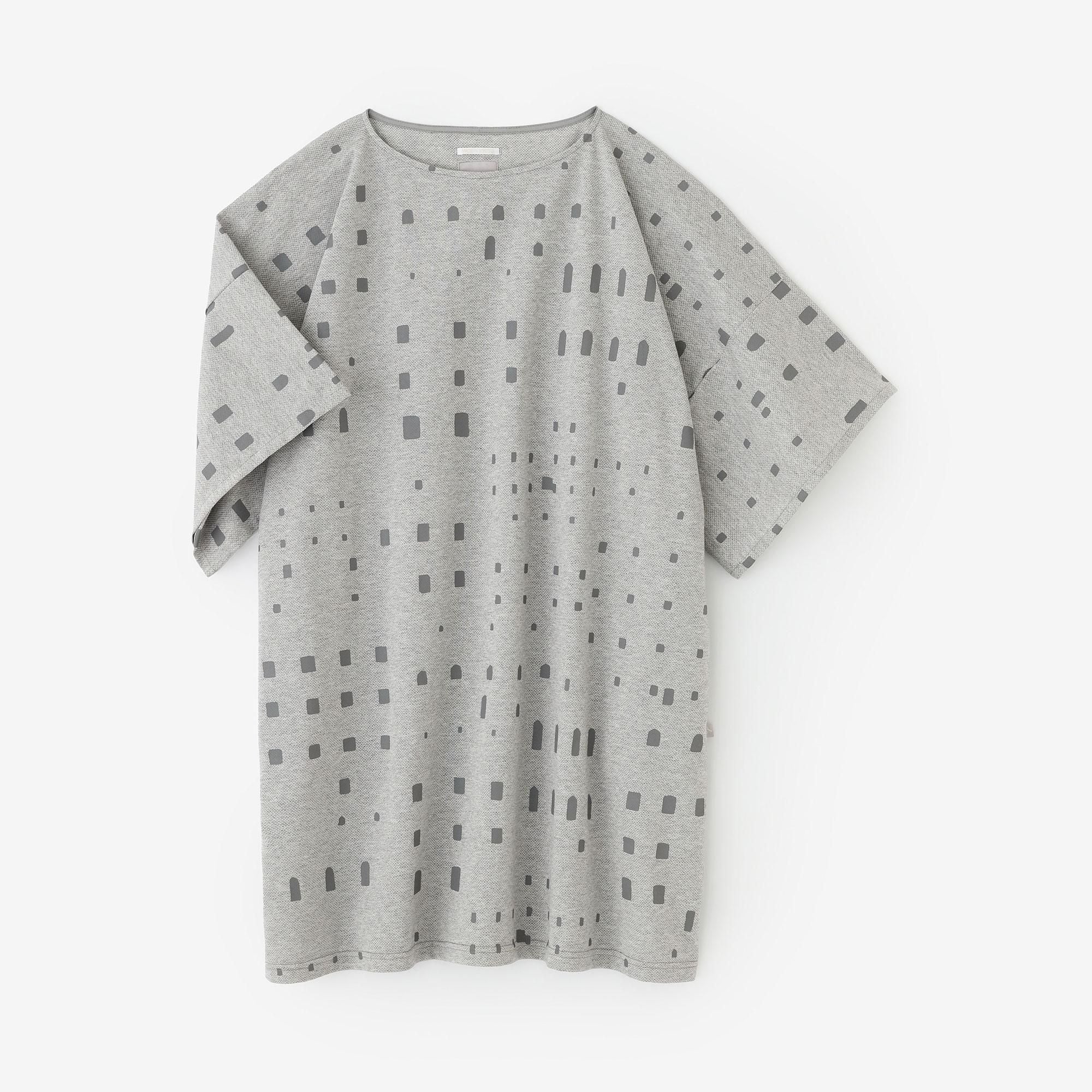 鹿之子編針織 平袖船領長版上衣/窗 灰白色