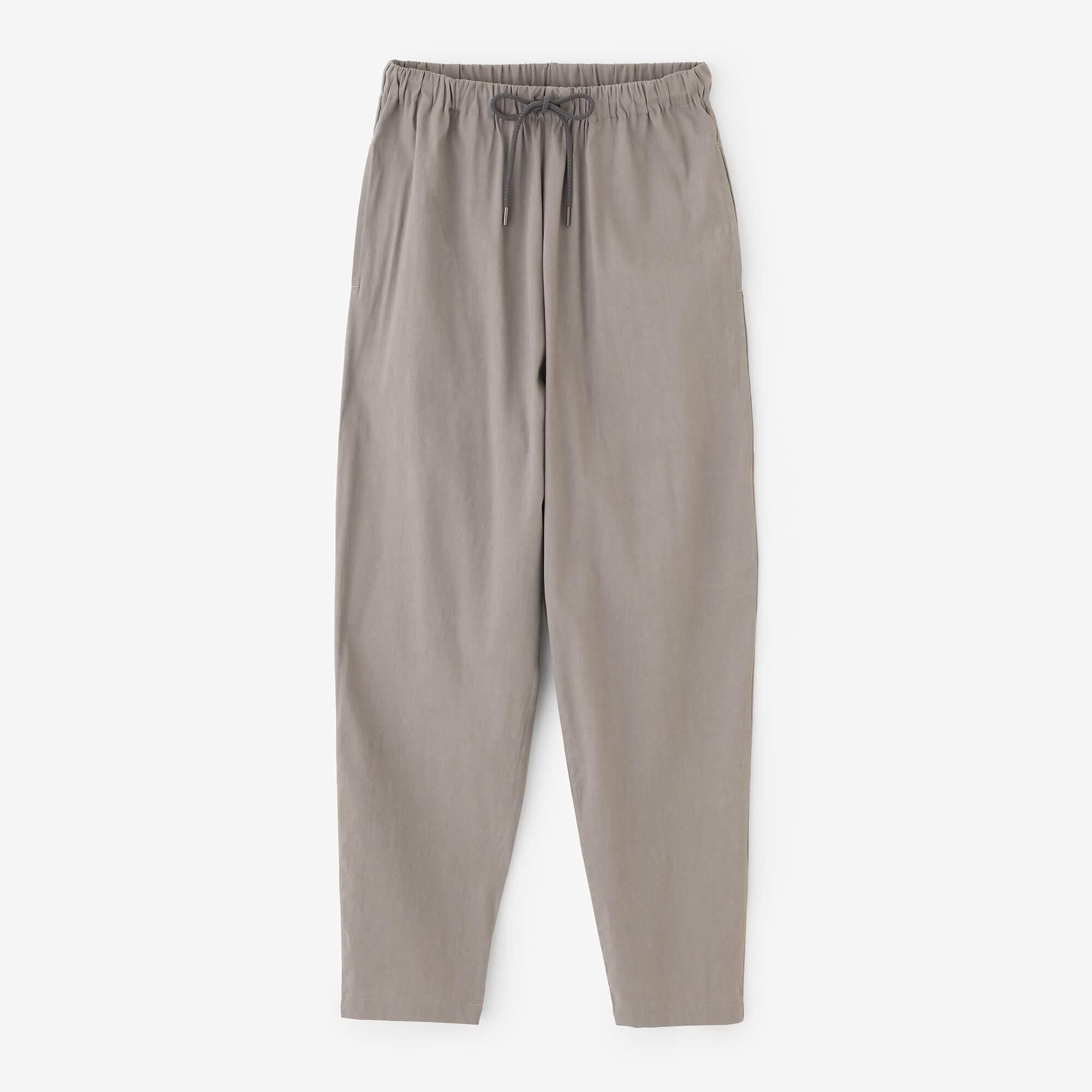 【官網限定】彈性亞麻人造絲休閒窄管長褲/薄茶色灰棕色/灰色