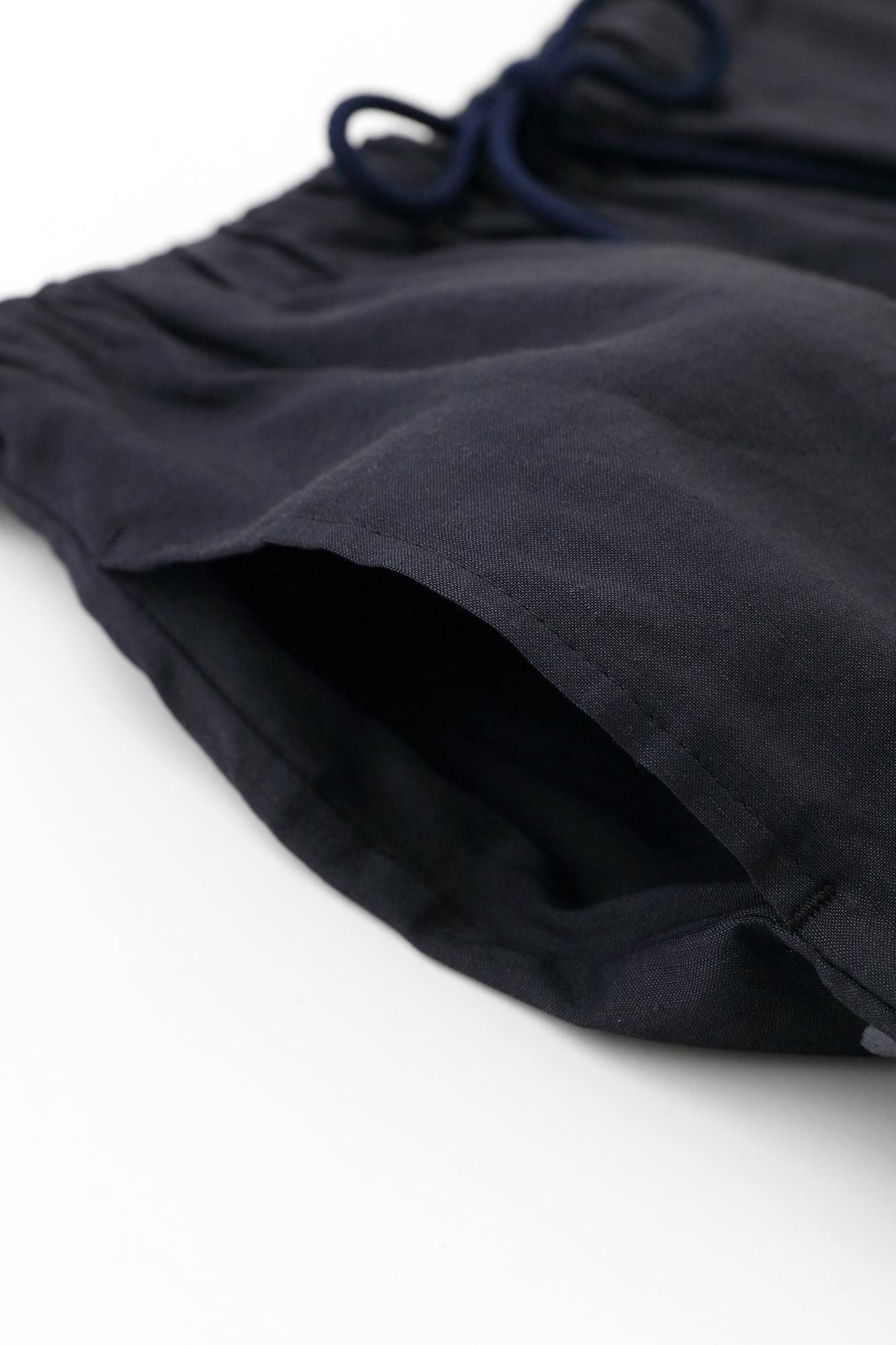 彈性亞麻人造絲 休閒窄管長褲/深藍色