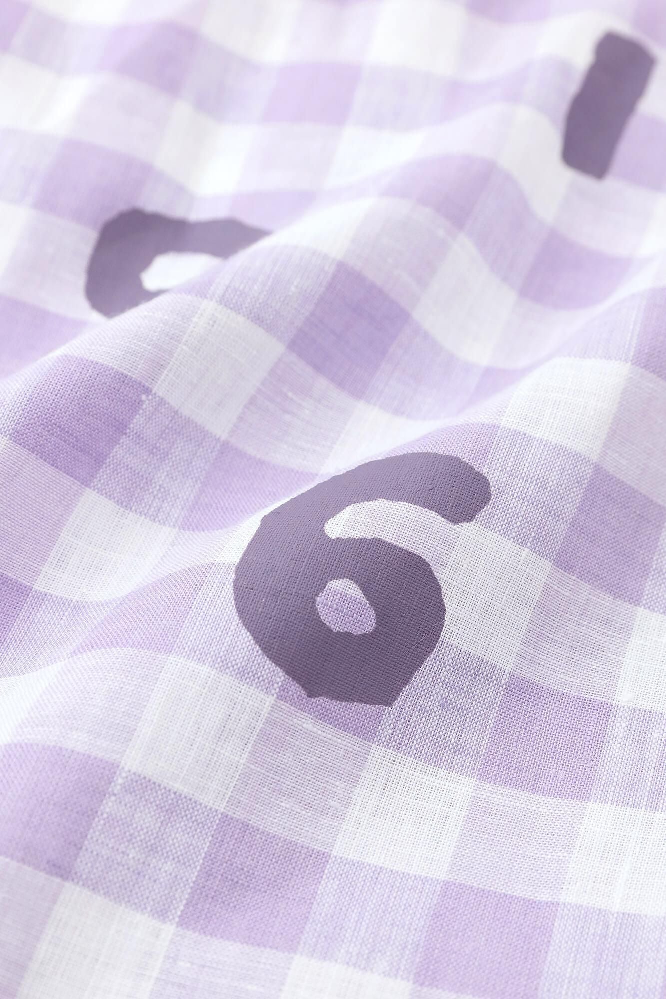 亞麻格子短袖襯衫/SO-SU-U十數 薰衣草紫