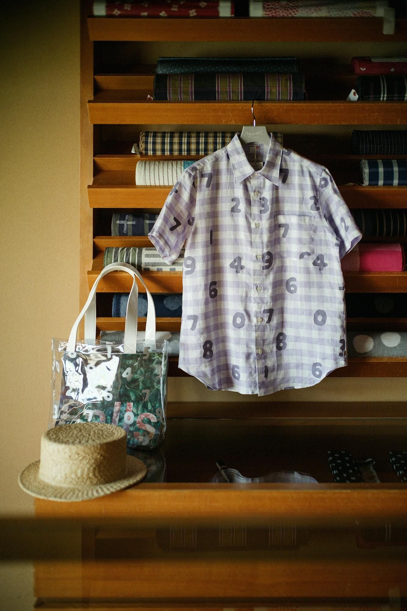 亞麻格子短袖襯衫/SO-SU-U十數 薰衣草紫