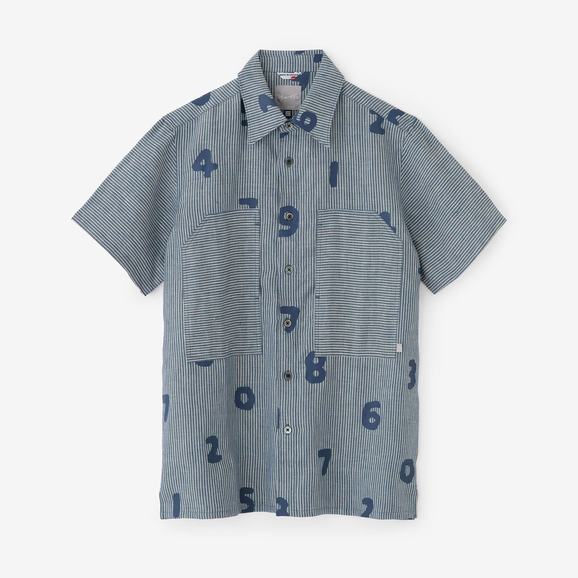 Linen Stripe WP Short Sleeve Shirt / SO-SU-U Light Greyish Blue