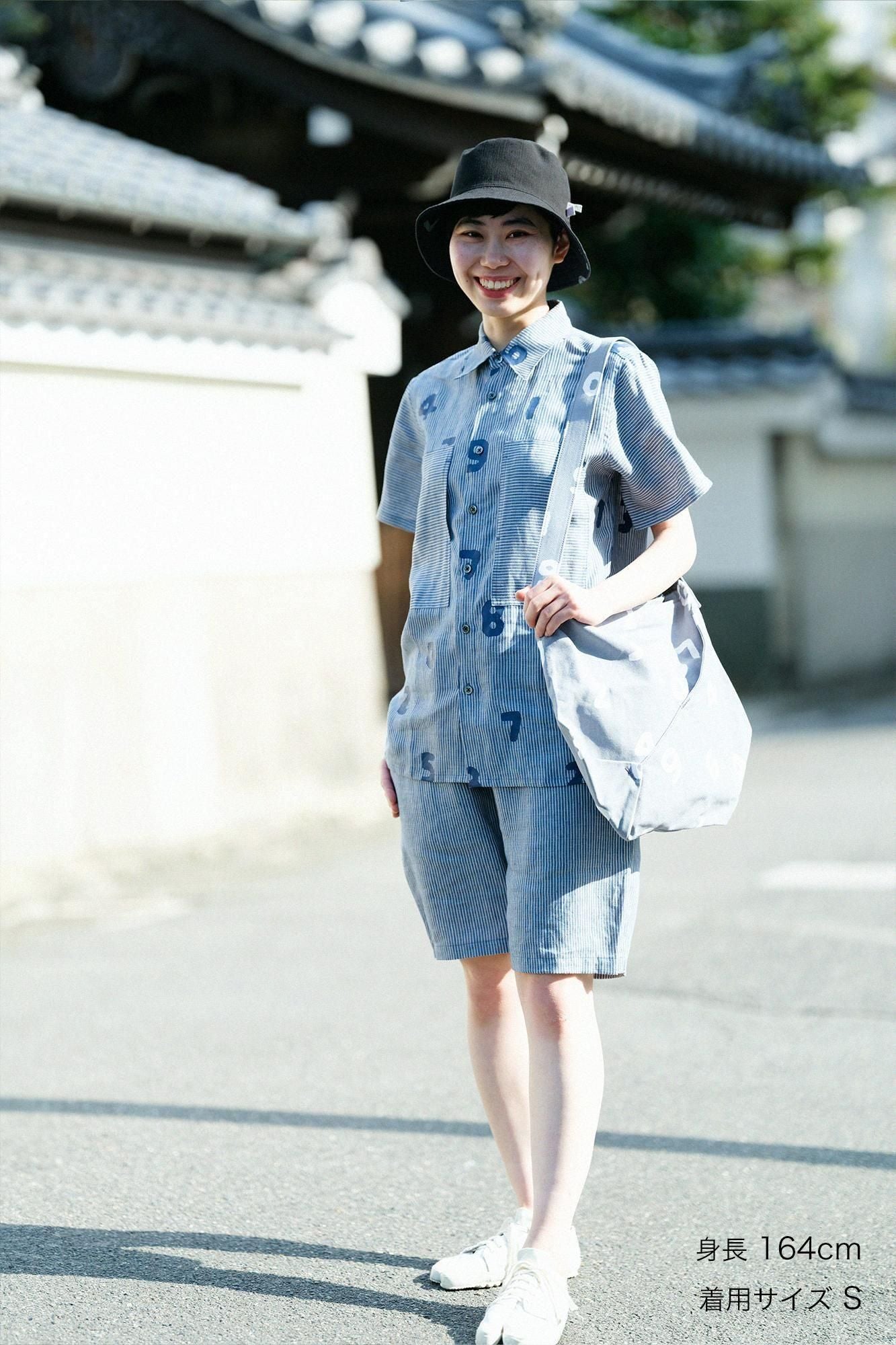 Linen Stripe WP Short Sleeve Shirt / SO-SU-U Light Greyish Blue