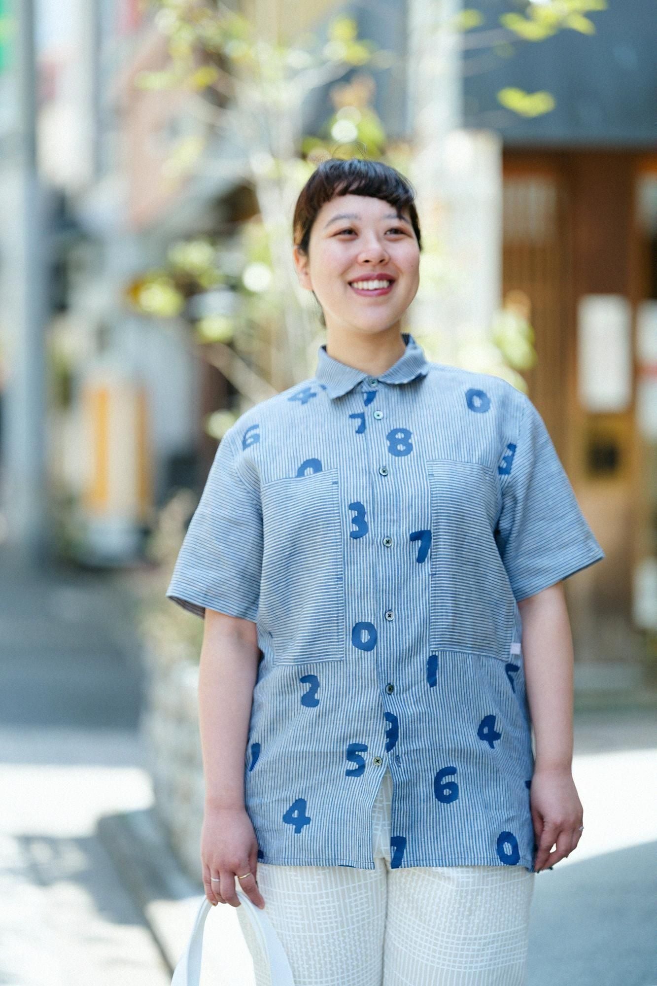 Linen Stripe WP Short Sleeve Shirt / SO-SU-U Light Greyish Blue