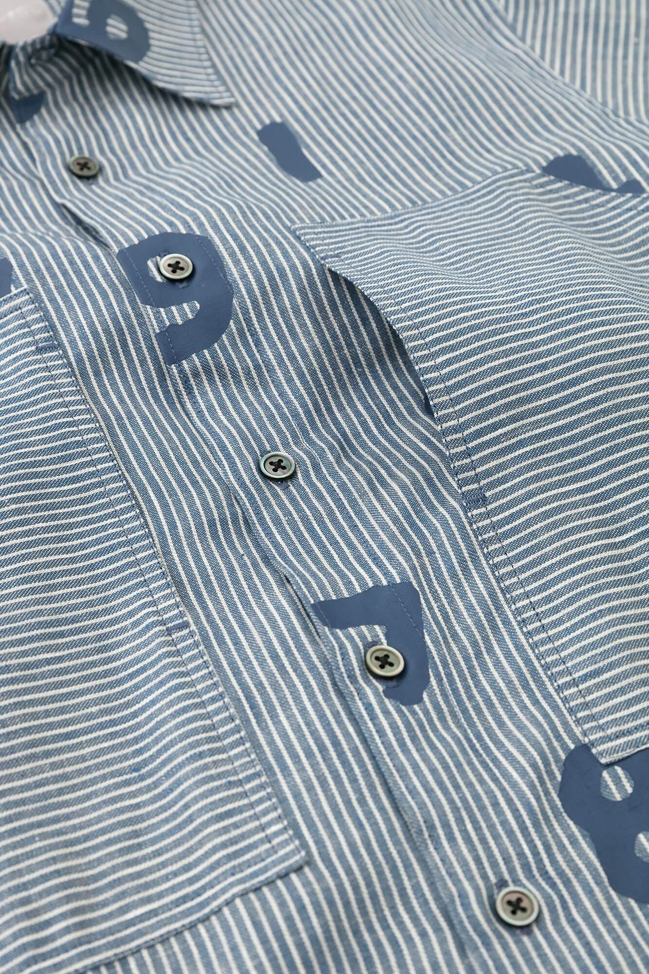 Linen Stripe WP Short Sleeve Shirt / SO-SU-U Light Greyish Blue