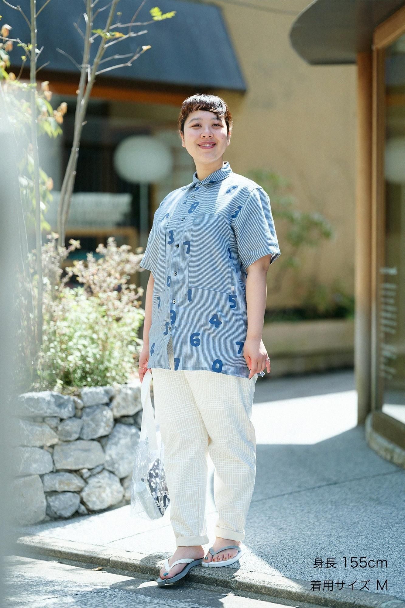 Linen Stripe WP Short Sleeve Shirt / SO-SU-U Light Greyish Blue