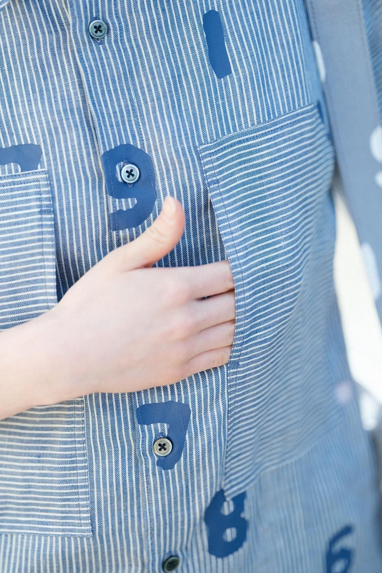 Linen Stripe WP Short Sleeve Shirt / SO-SU-U Light Greyish Blue