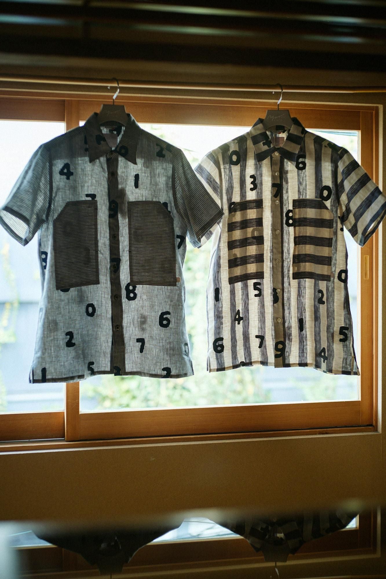 Linen Stripe WP Short Sleeve Shirt / SO-SU-U Light Greyish Blue