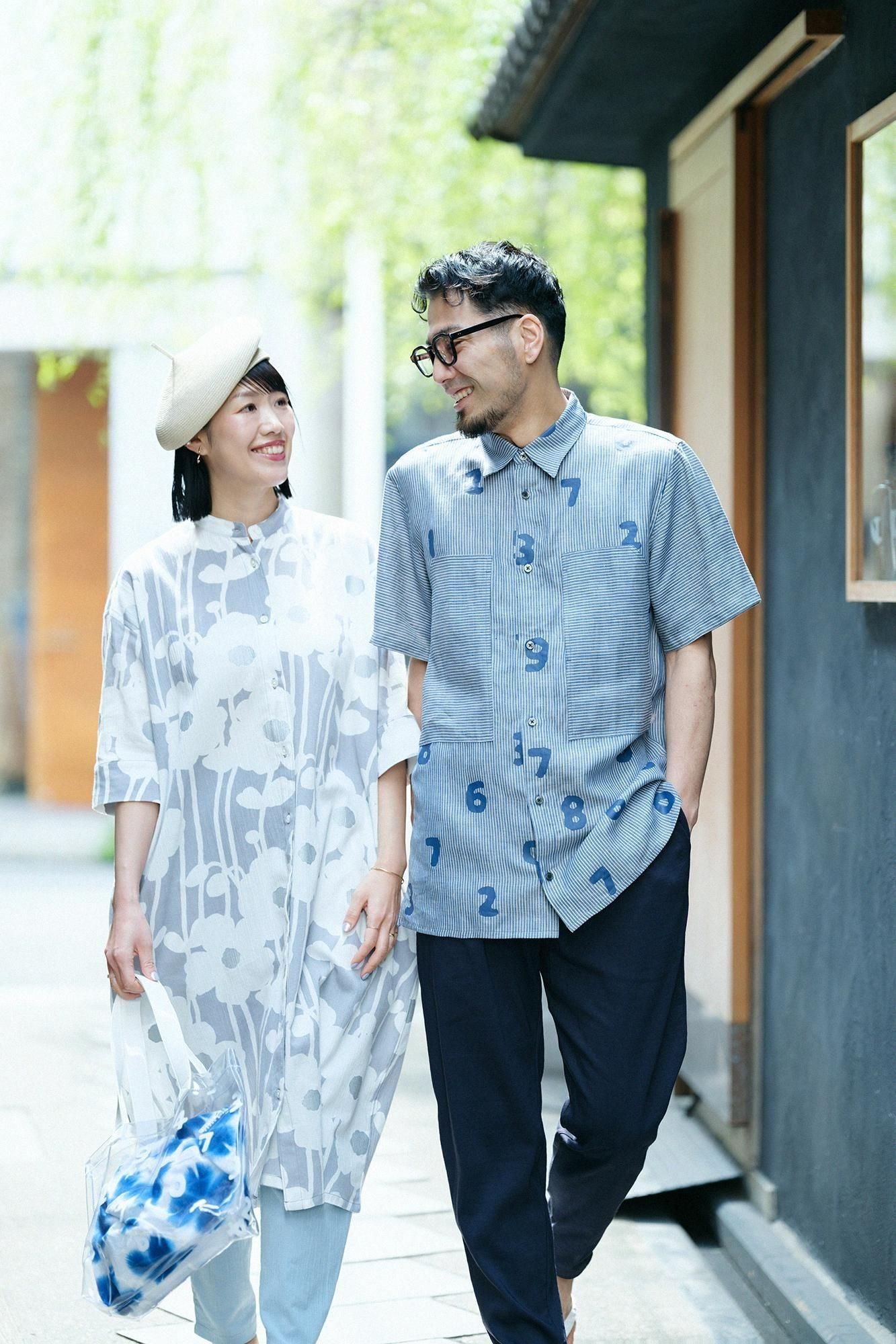 Linen Stripe WP Short Sleeve Shirt / SO-SU-U Light Greyish Blue