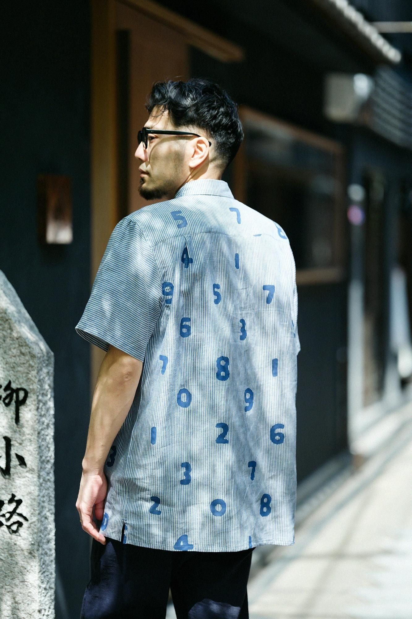 Linen Stripe WP Short Sleeve Shirt / SO-SU-U Light Greyish Blue