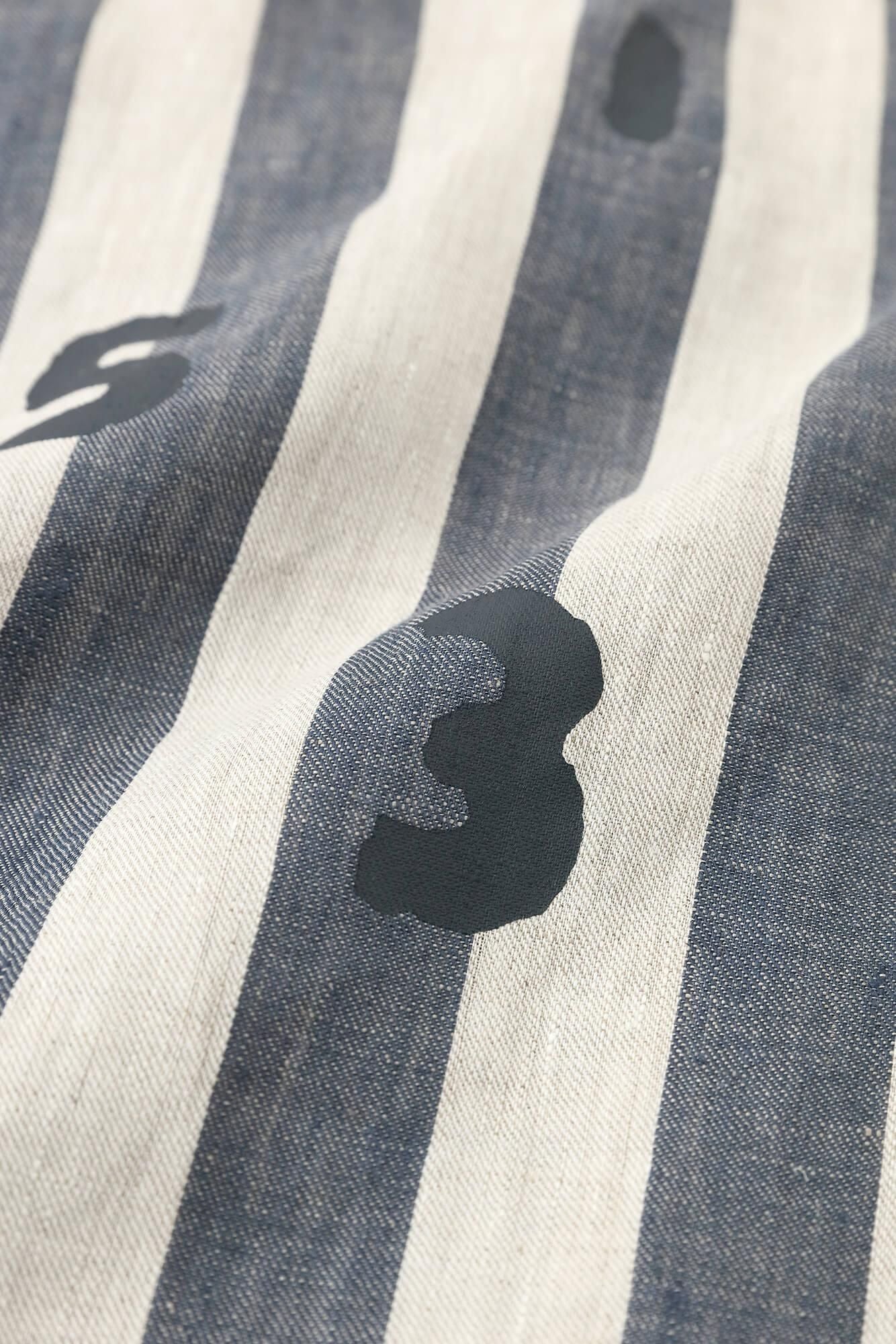 亞麻條紋W.P.短袖襯衫/SO-SU-U十數 亞麻色×灰藍色