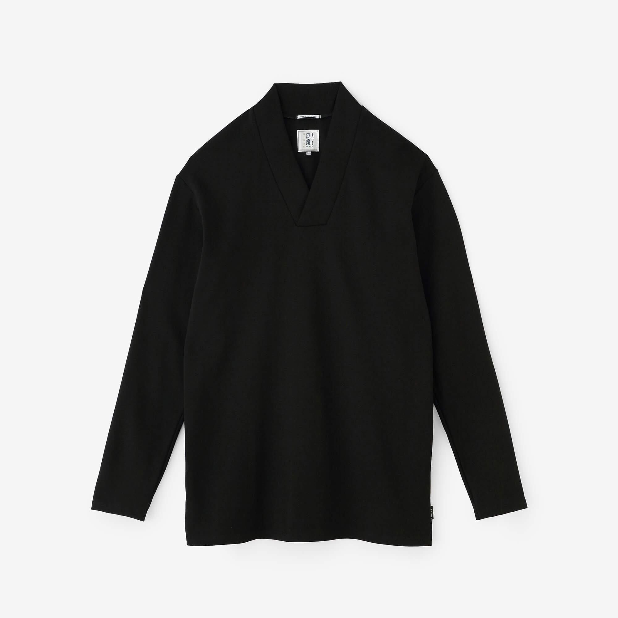 雙面編 狹風靡 和服領上衣 拔衣紋/黑色