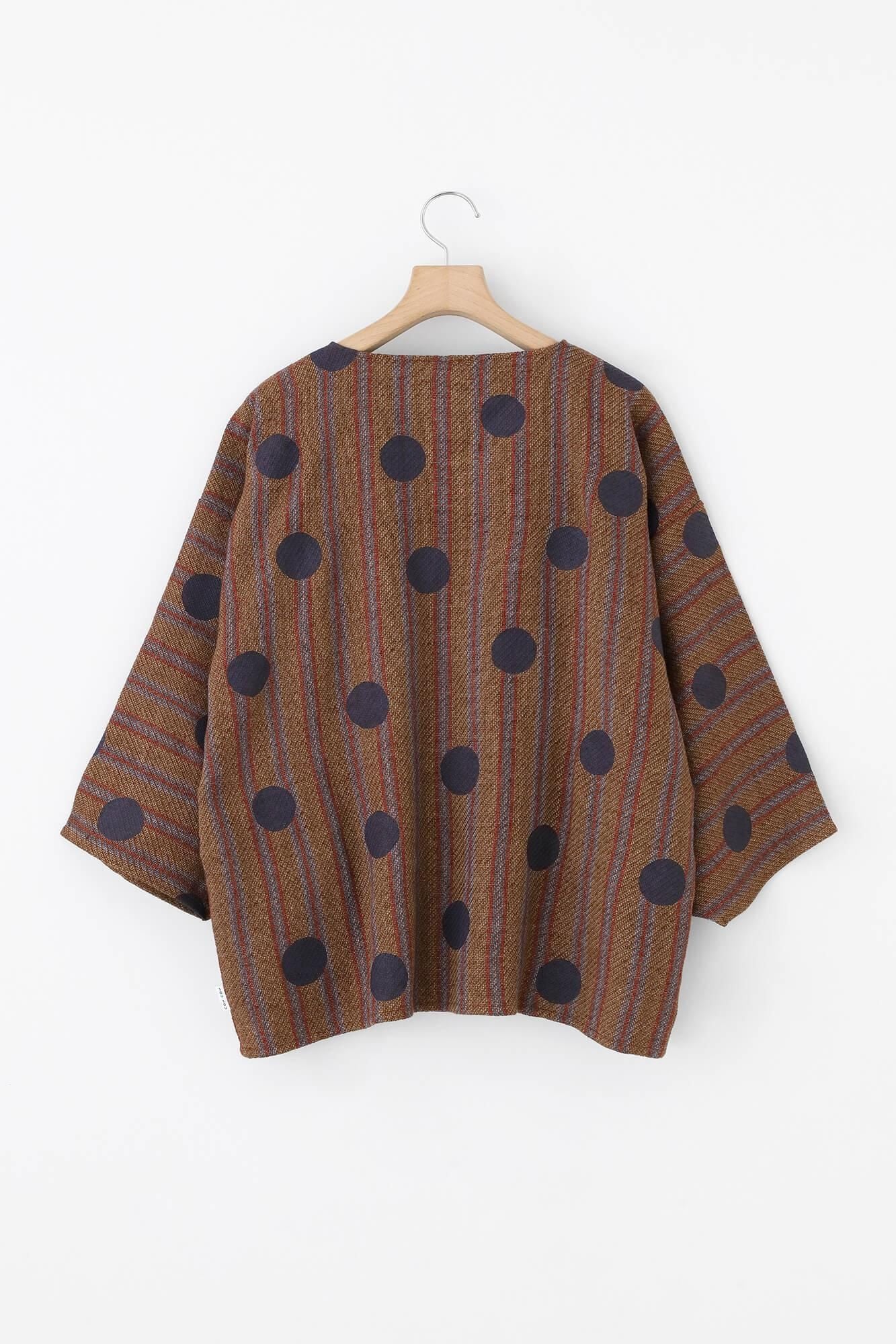 【net limited】Cotton-linen Blend Imported Fabric Naginata Square Top/Polka Dots Mara(well) Persimmon Brown Stripes