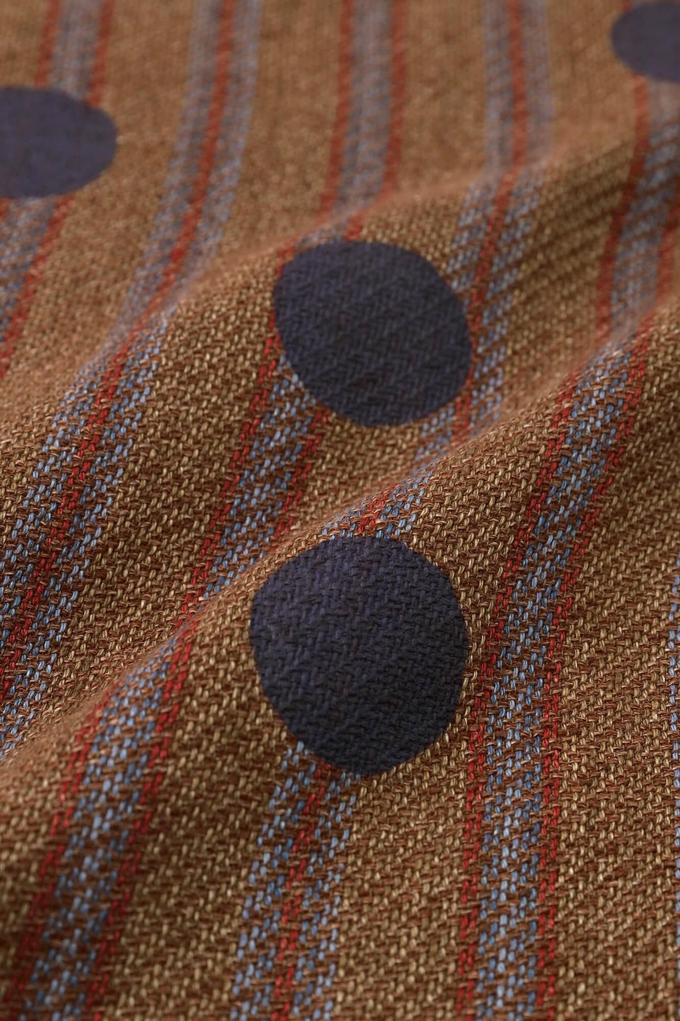 【net limited】Cotton-linen Blend Imported Fabric Naginata Square Top/Polka Dots Mara(well) Persimmon Brown Stripes