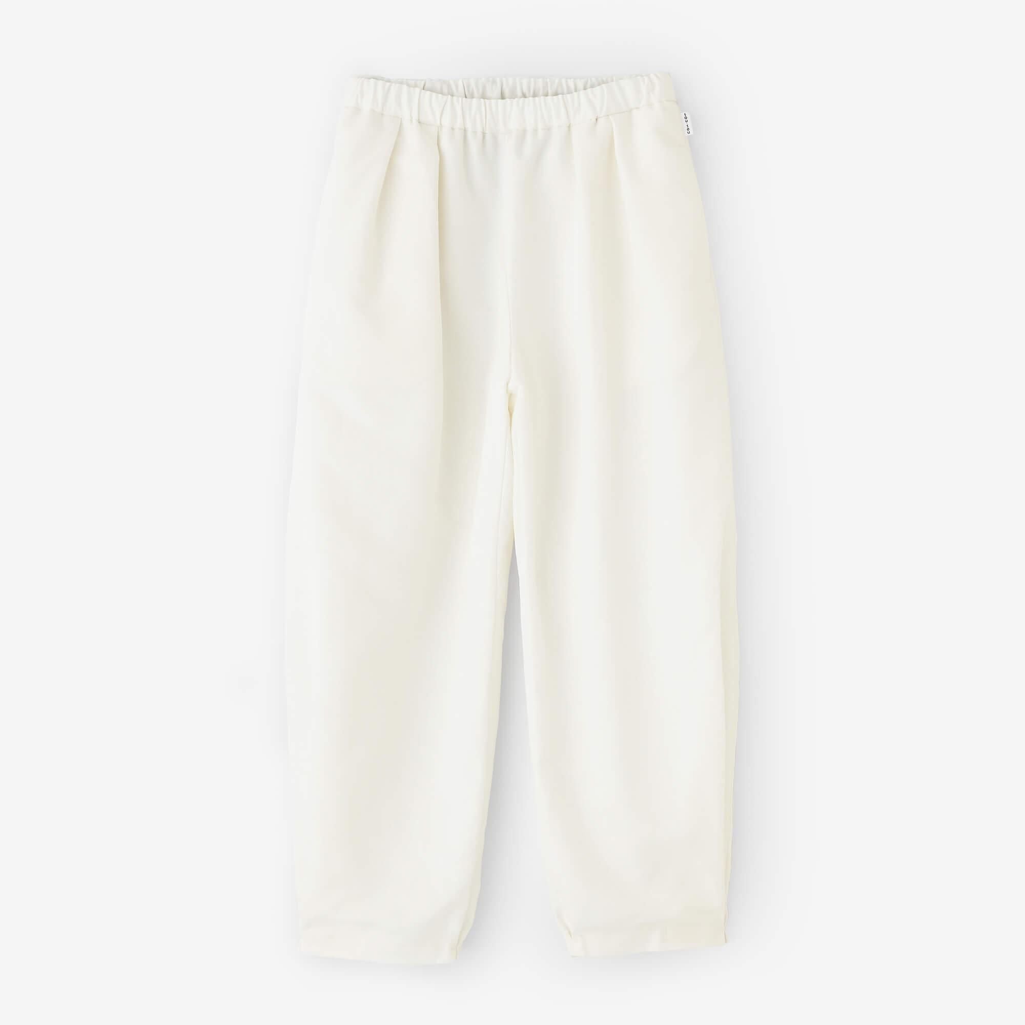 棉麻紡 斜紋織 二褶闊腿褲 蕾/白色