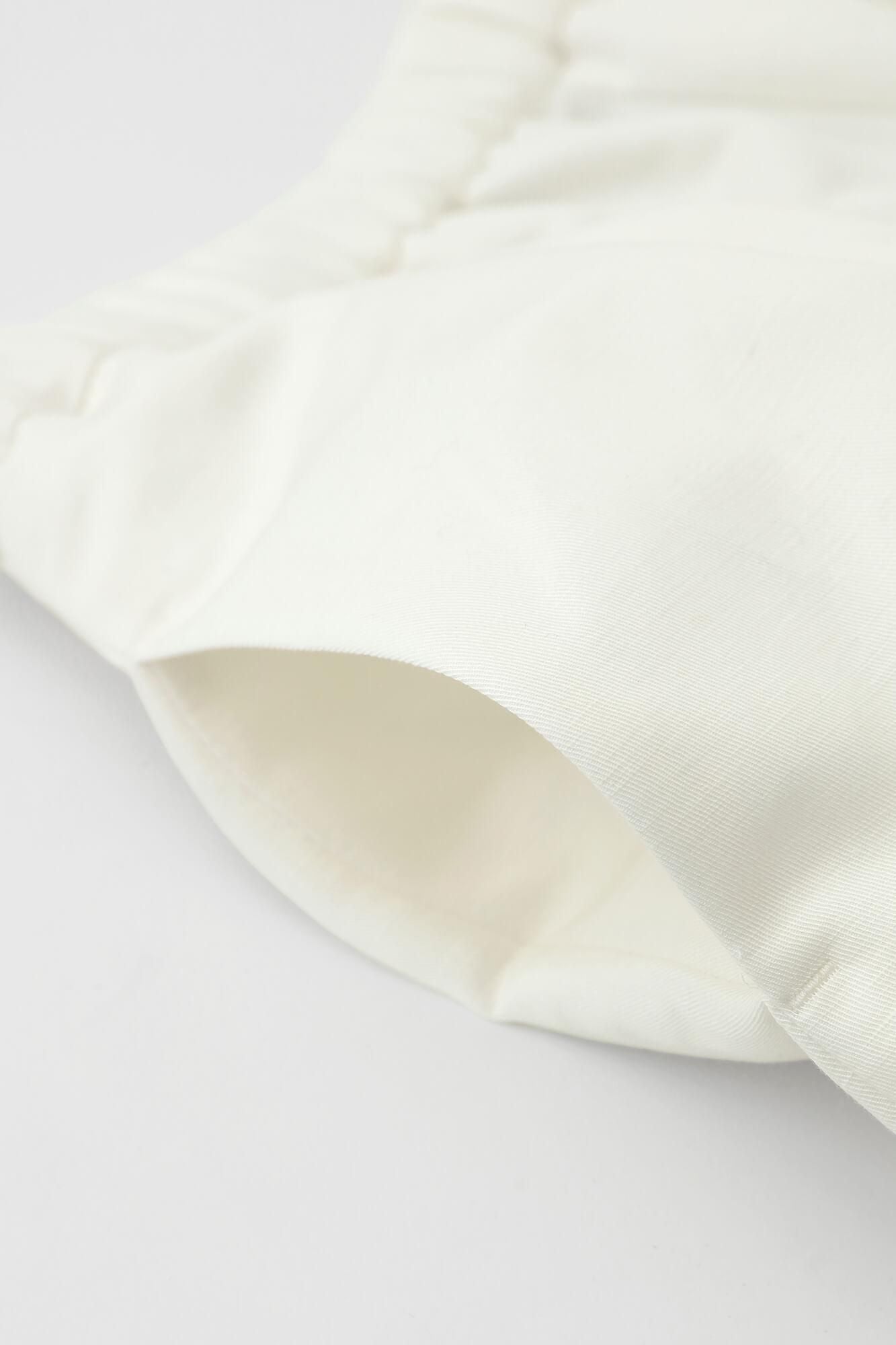 棉麻紡 斜紋織 二褶闊腿褲 蕾/白色