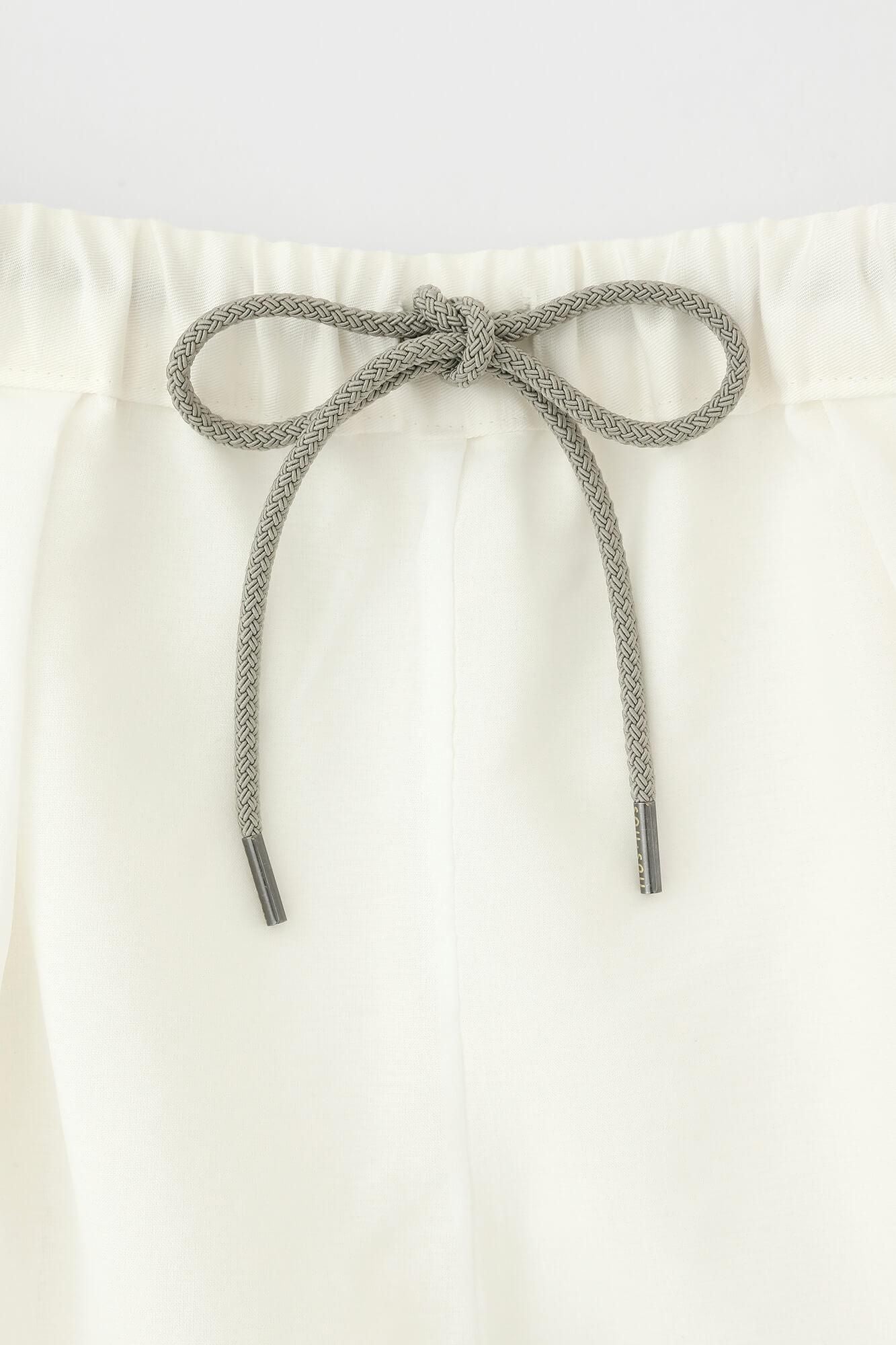 棉麻紡 斜紋織 二褶闊腿褲 蕾/白色