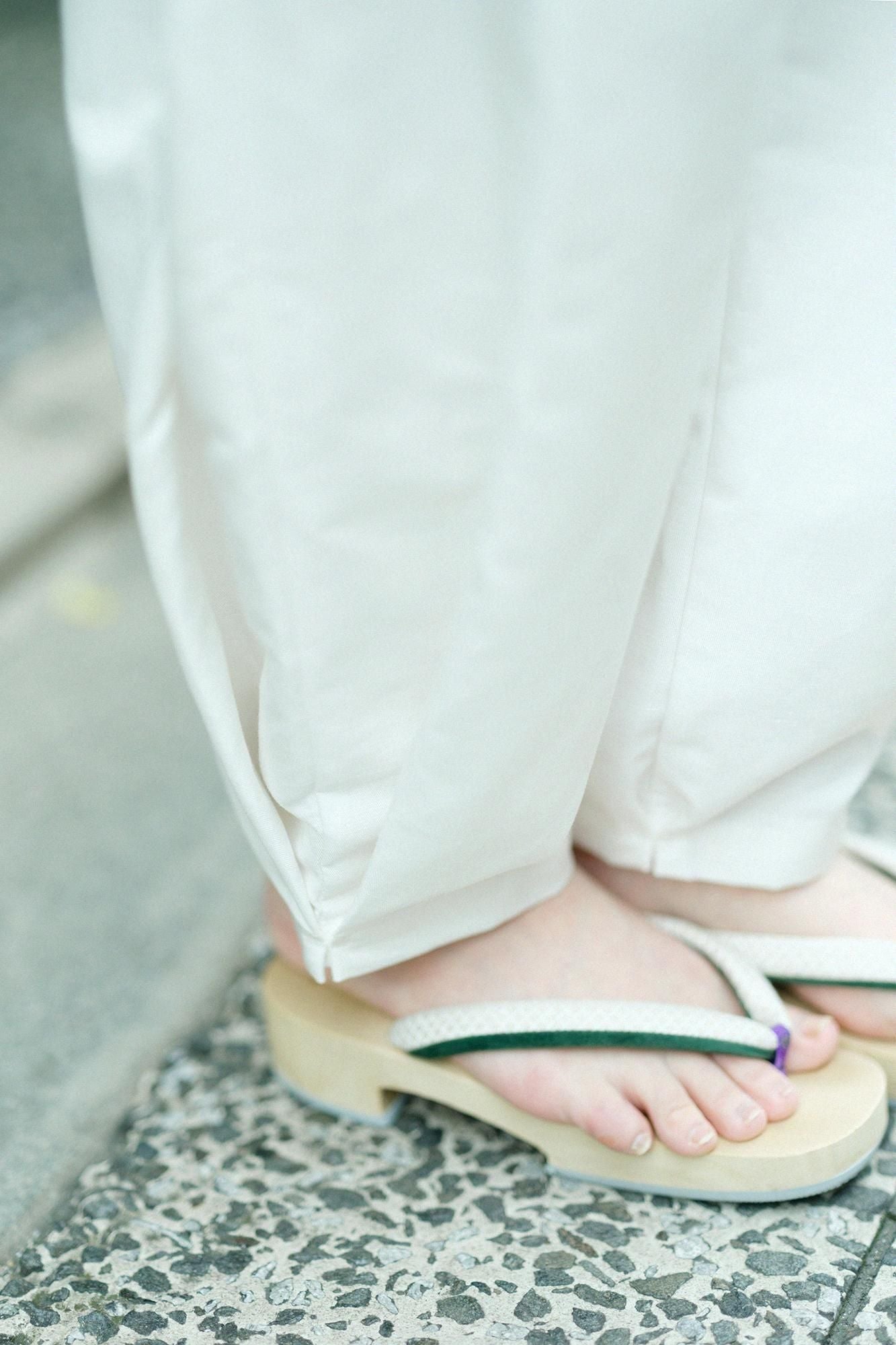 棉麻紡 斜紋織 二褶闊腿褲 蕾/白色