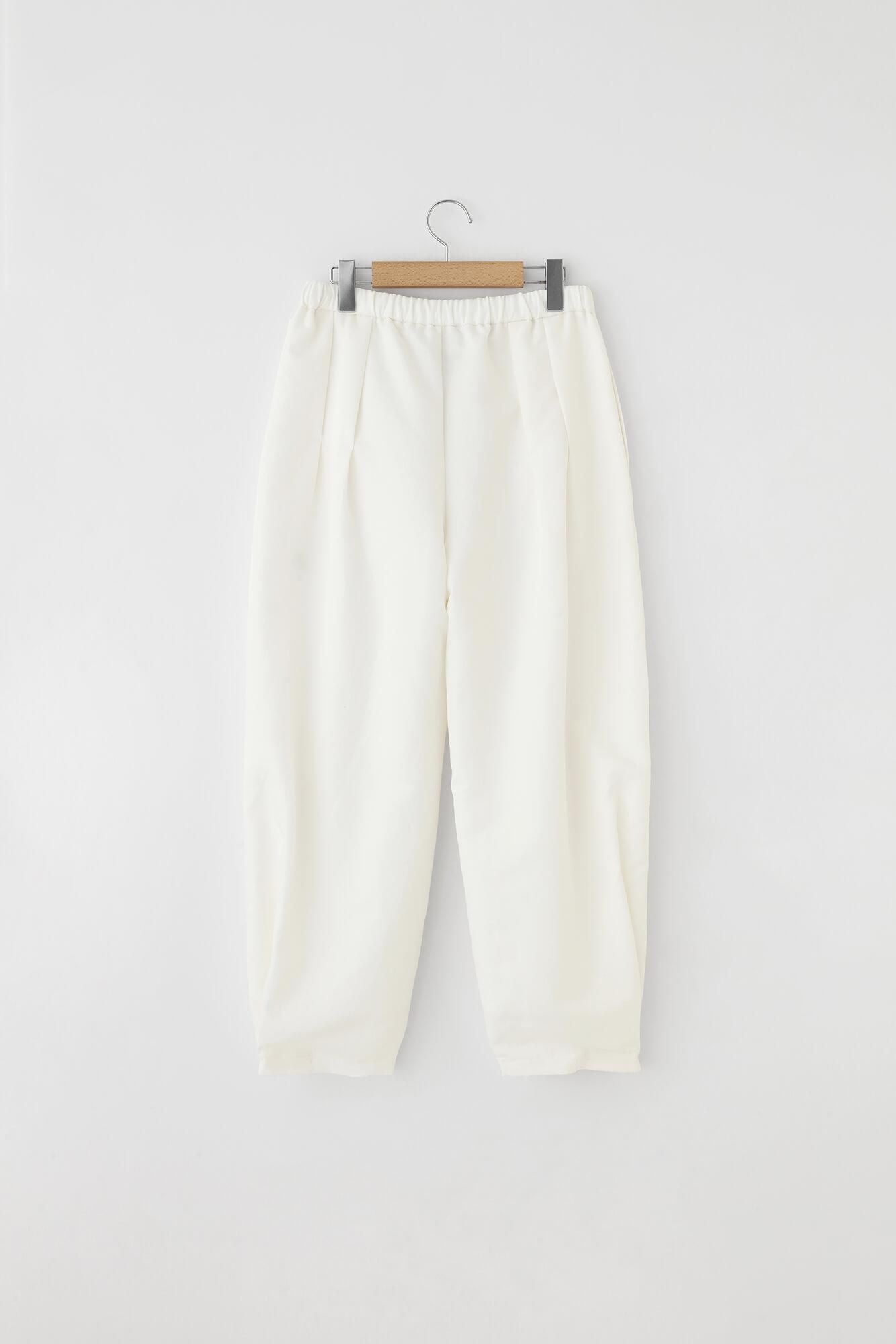 棉麻紡 斜紋織 二褶闊腿褲 蕾/白色
