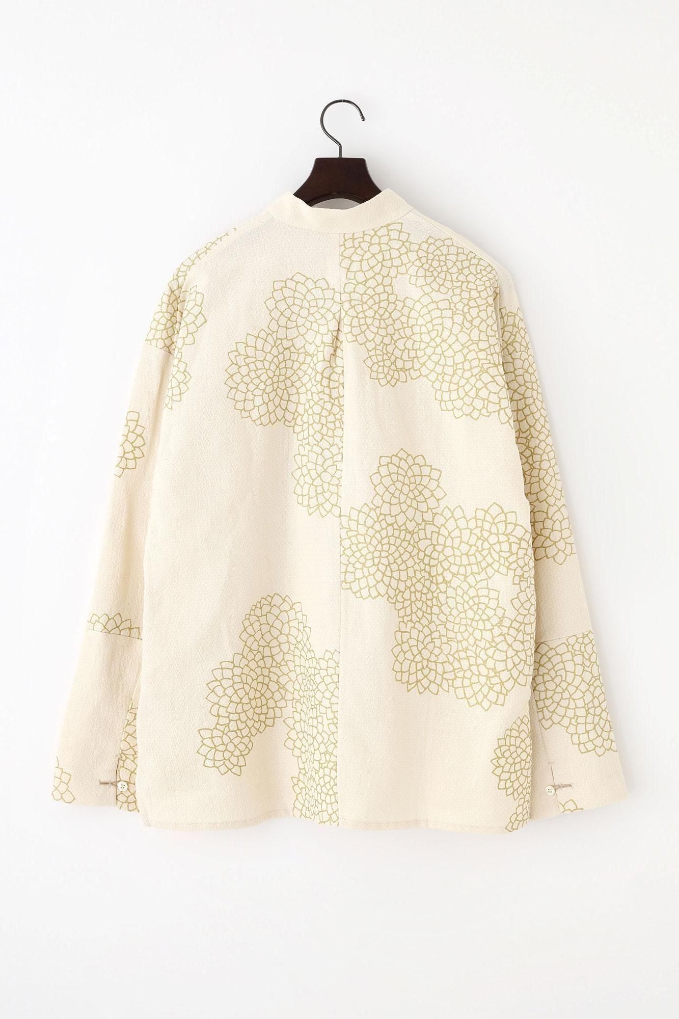 棉麻紡 舶來織 立領 筒形袖襯衫(tsutosode shinii)/雲間菊 鳥白色