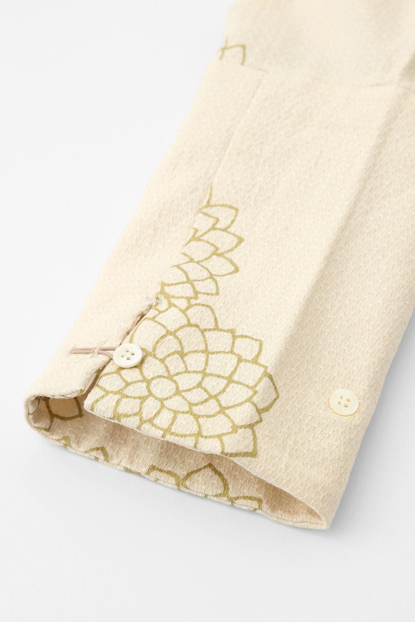 棉麻紡 舶來織 立領 筒形袖襯衫(tsutosode shinii)/雲間菊 鳥白色