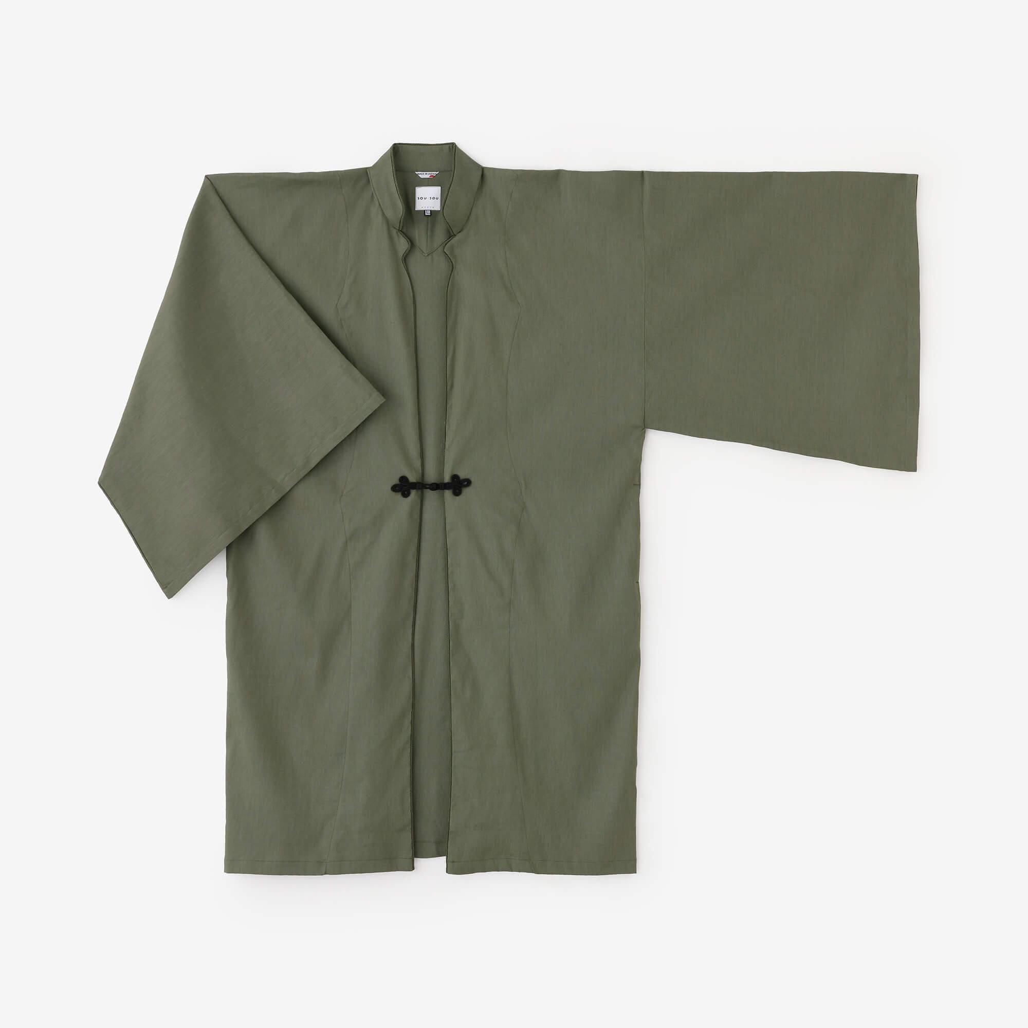 Linen-Rayon Blend Shinshu Haori Mid-length Single Layer / Olive Green