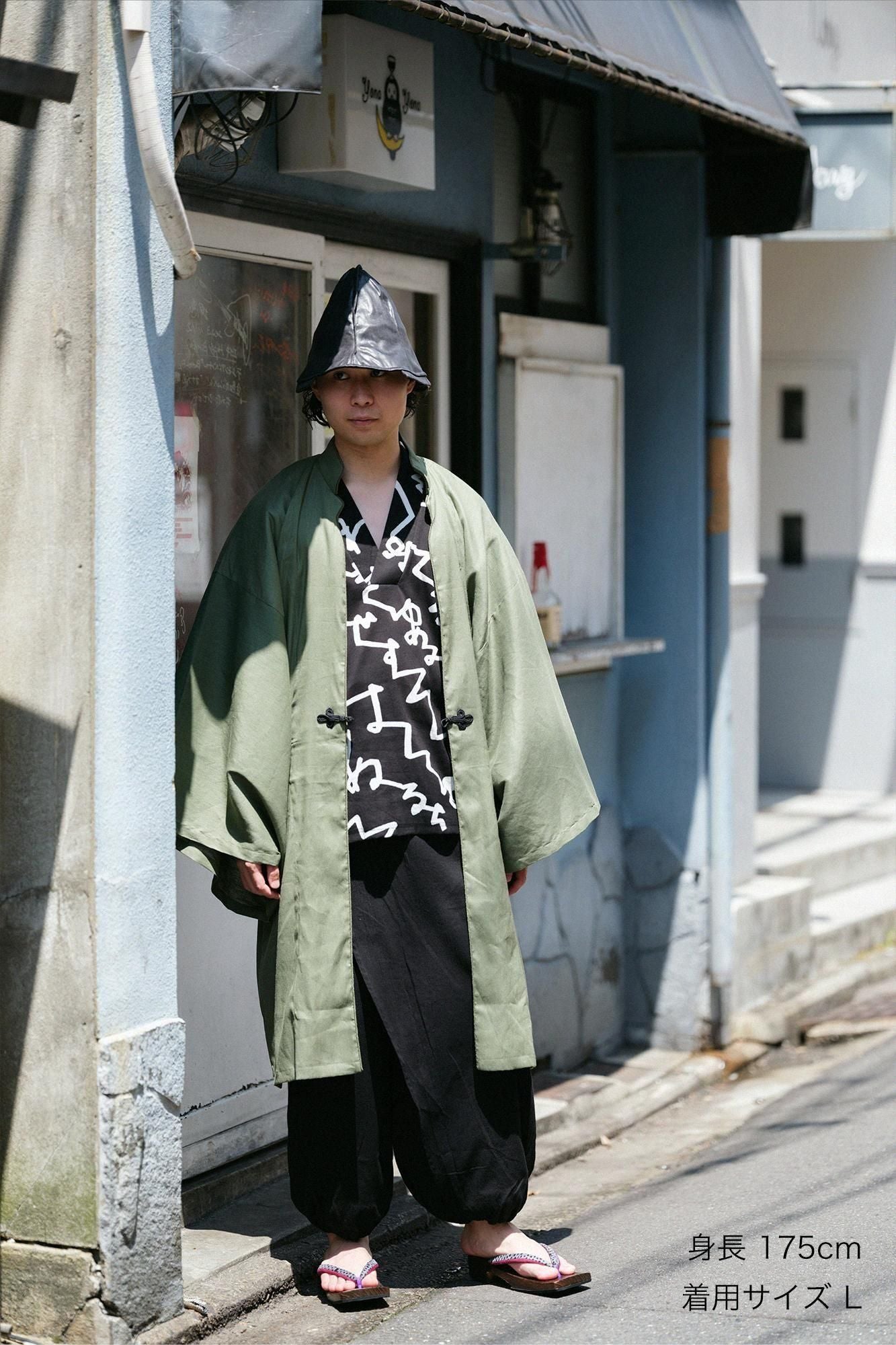 Linen-Rayon Blend Shinshu Haori Mid-length Single Layer / Olive Green