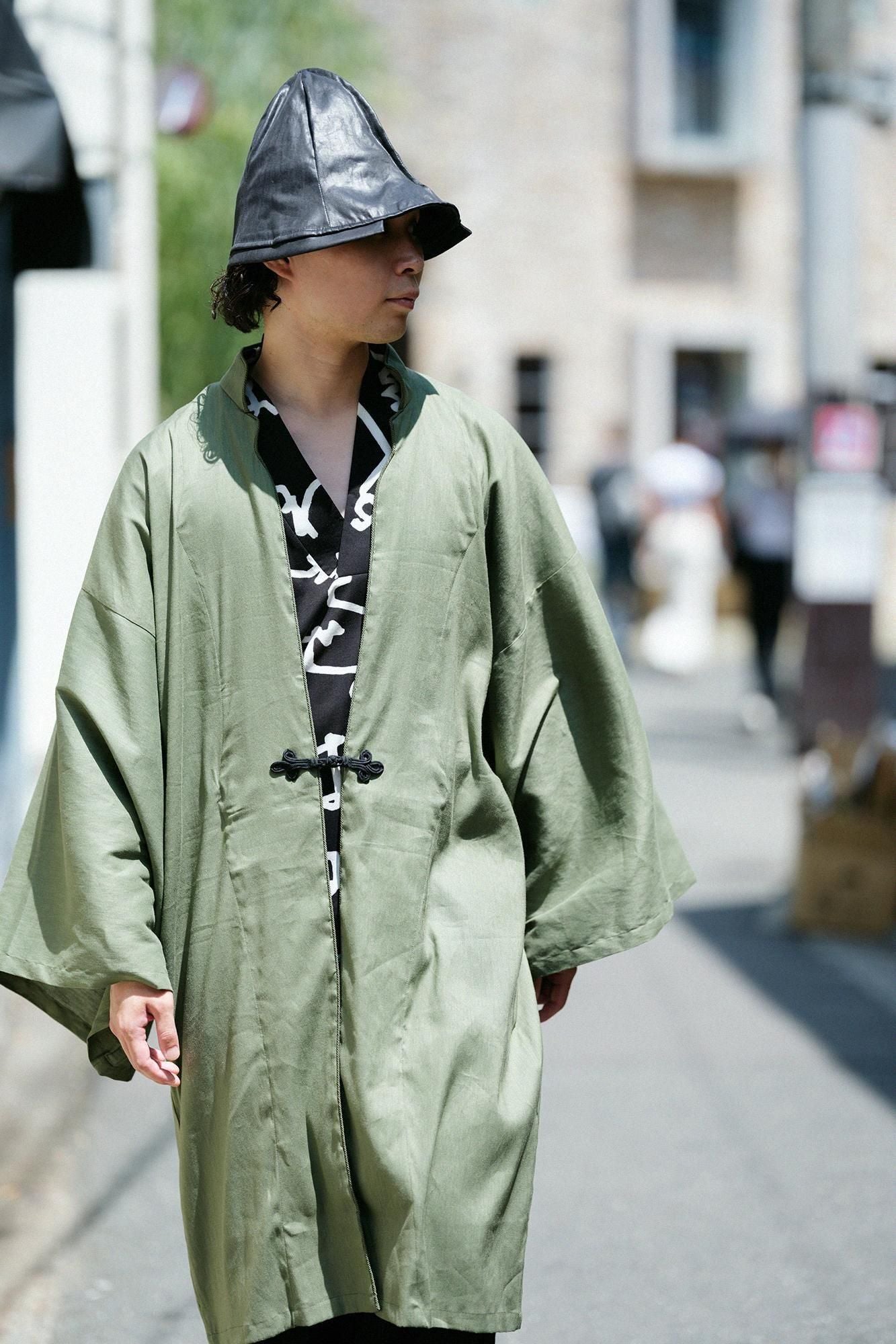 Linen-Rayon Blend Shinshu Haori Mid-length Single Layer / Olive Green