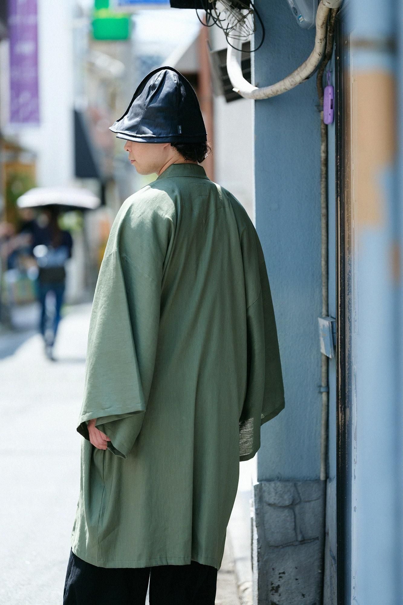 Linen-Rayon Blend Shinshu Haori Mid-length Single Layer / Olive Green