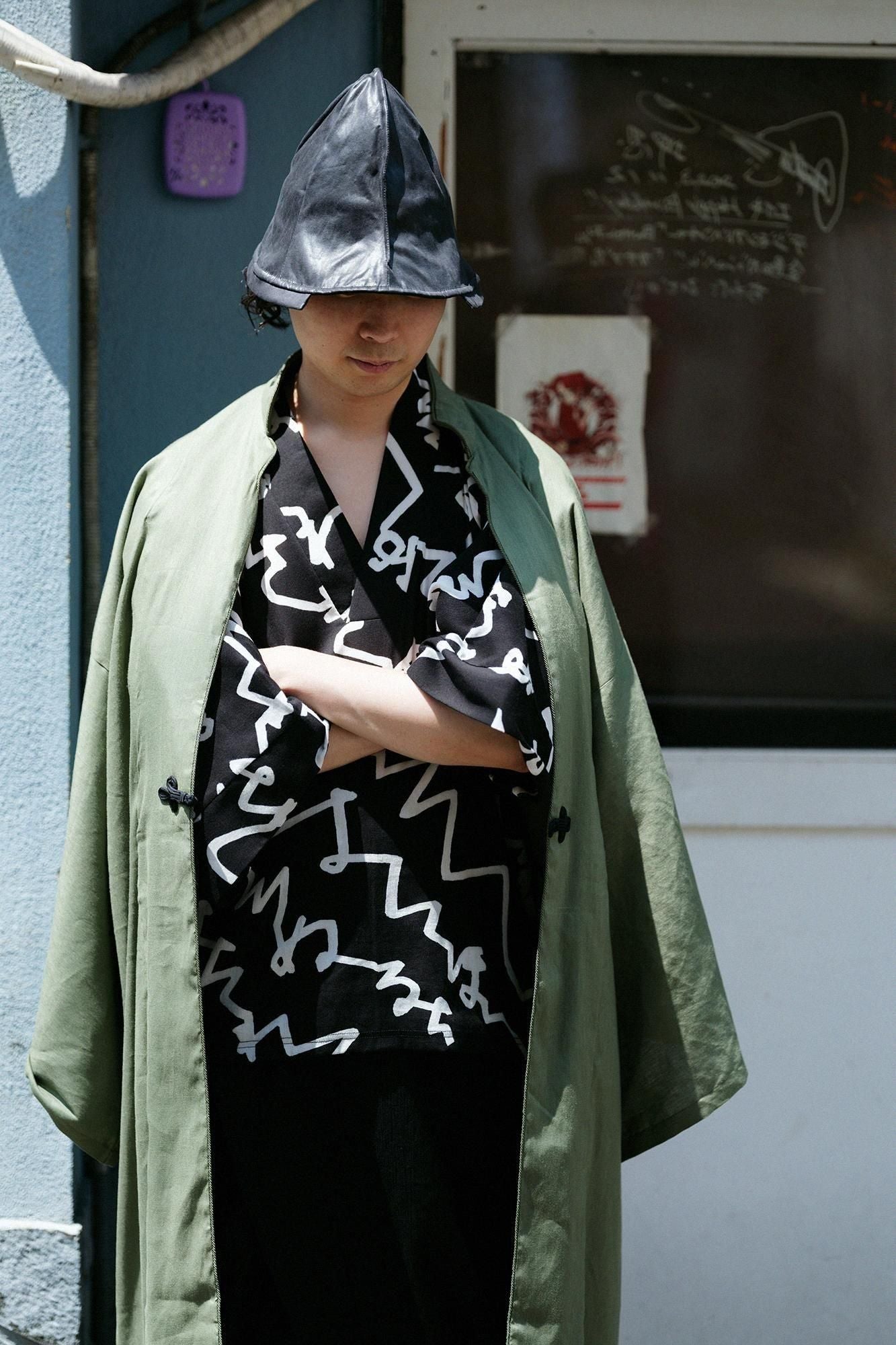 Linen-Rayon Blend Shinshu Haori Mid-length Single Layer / Olive Green