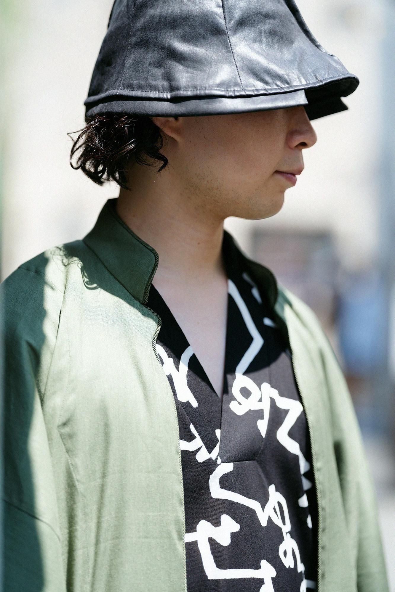 Linen-Rayon Blend Shinshu Haori Mid-length Single Layer / Olive Green