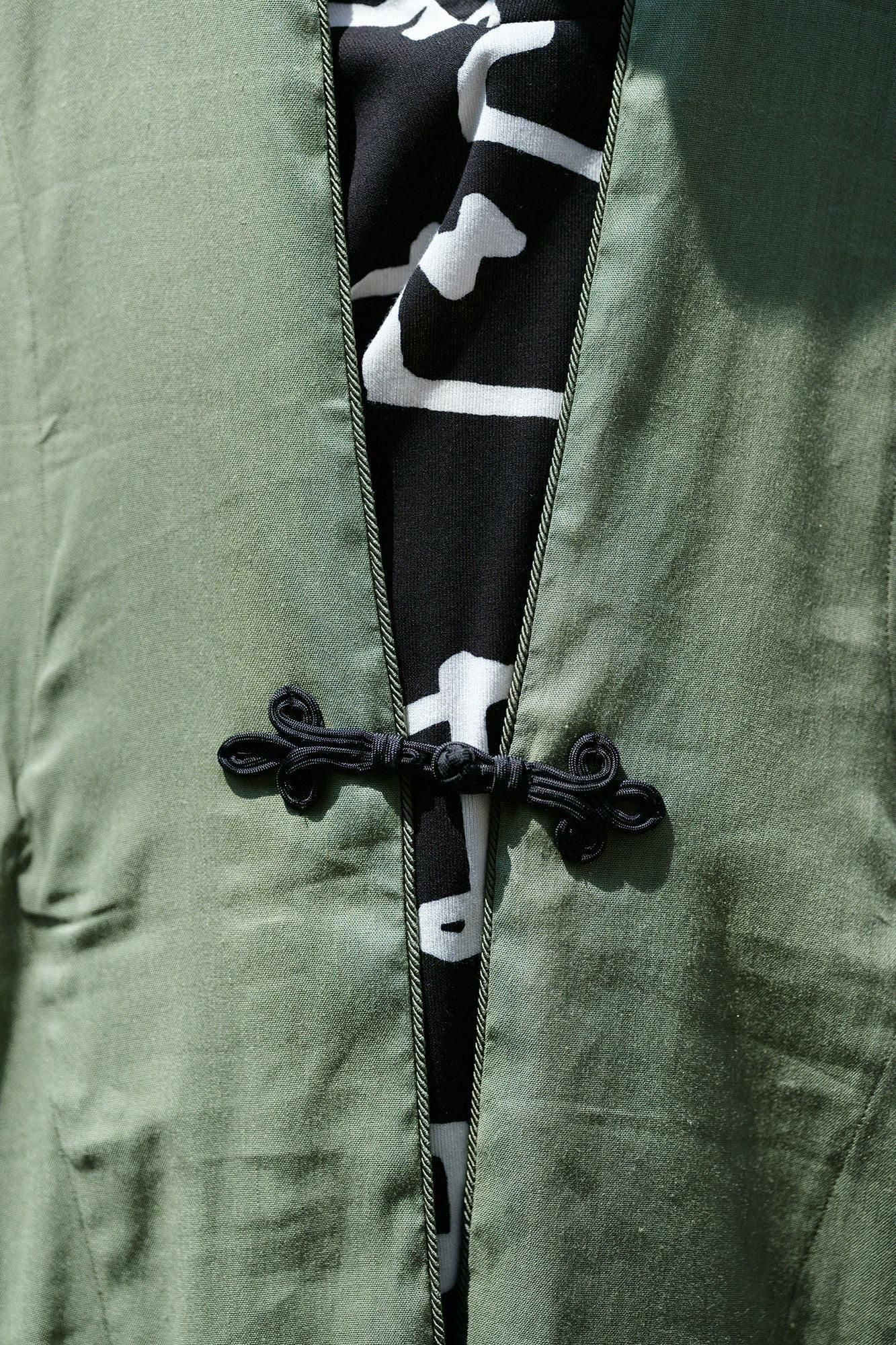 Linen-Rayon Blend Shinshu Haori Mid-length Single Layer / Olive Green