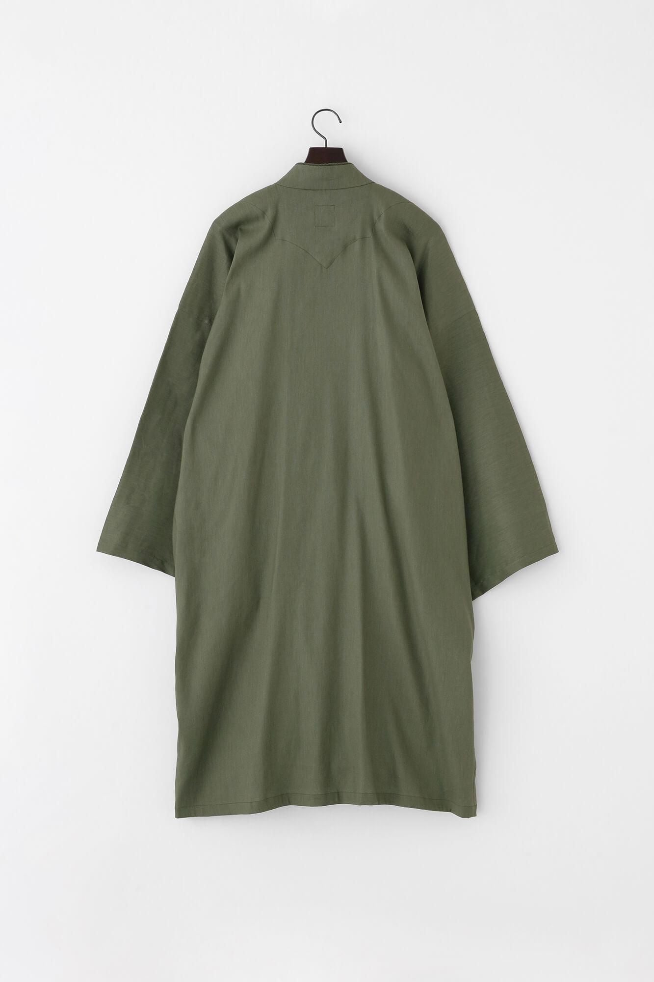 Linen-Rayon Blend Shinshu Haori Mid-length Single Layer / Olive Green