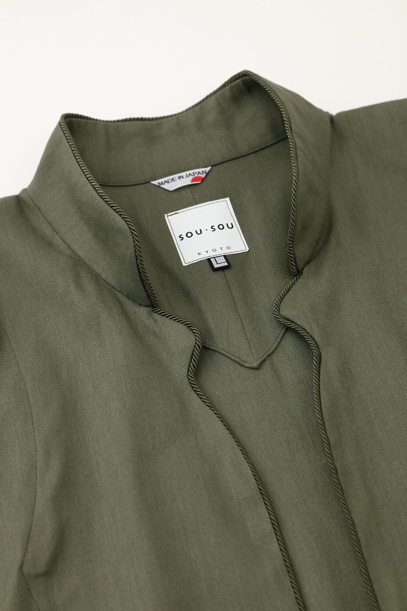 Linen-Rayon Blend Shinshu Haori Mid-length Single Layer / Olive Green