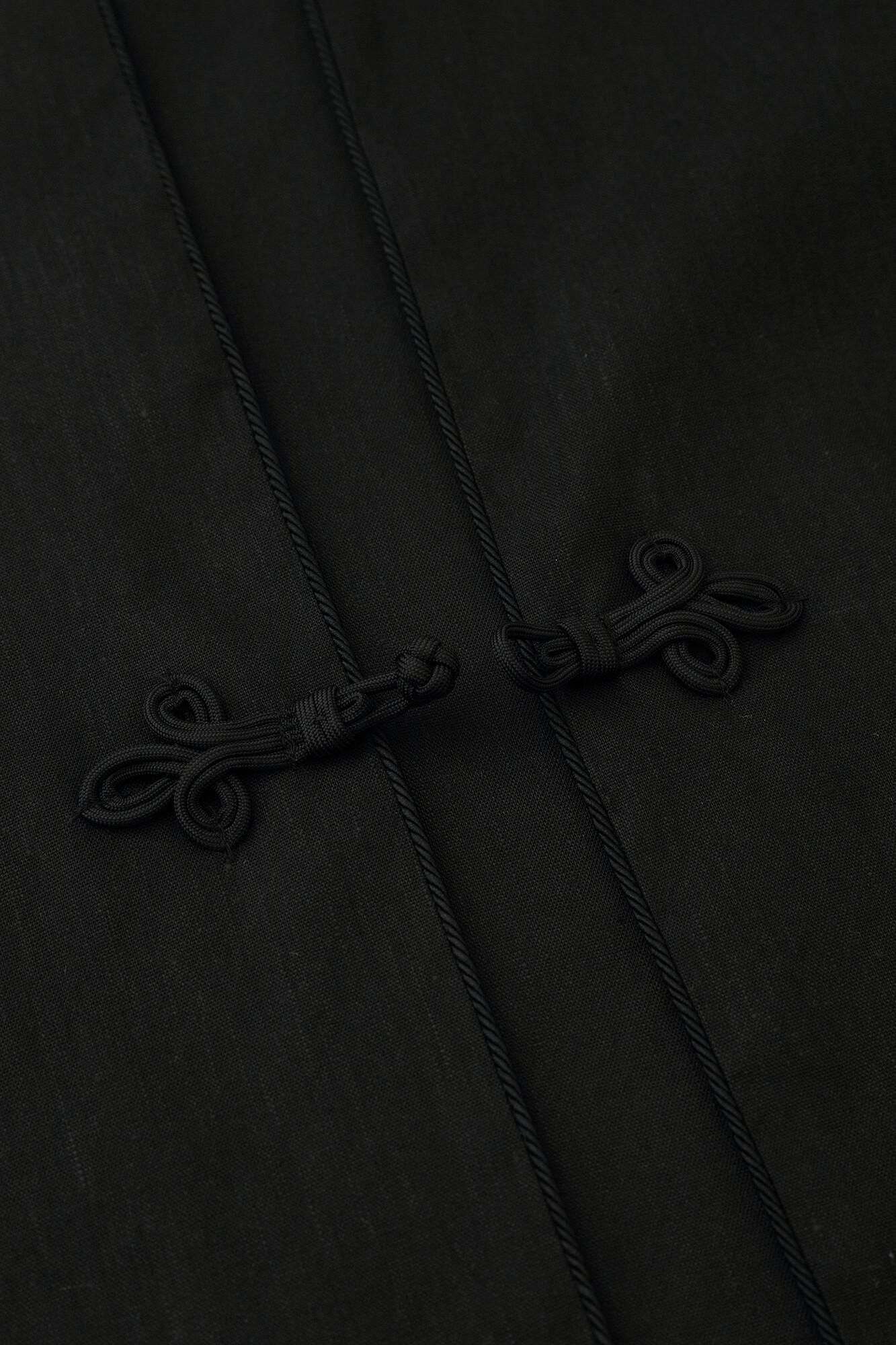 Linen-Rayon Blend Shinshu Haori Mid-length Single Layer / Black