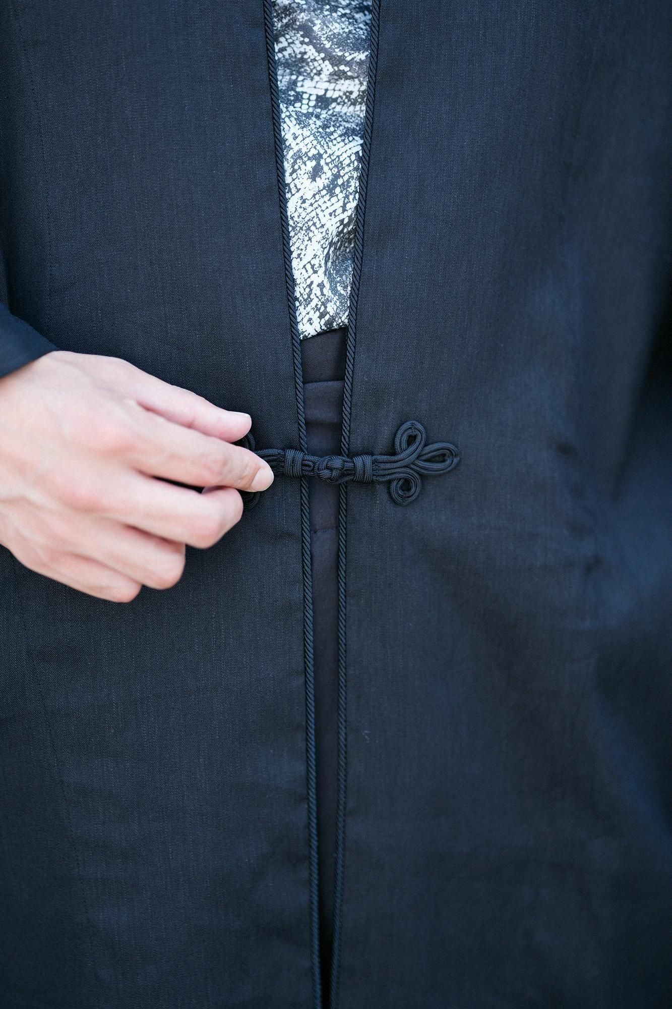 Linen-Rayon Blend Shinshu Haori Mid-length Single Layer / Black