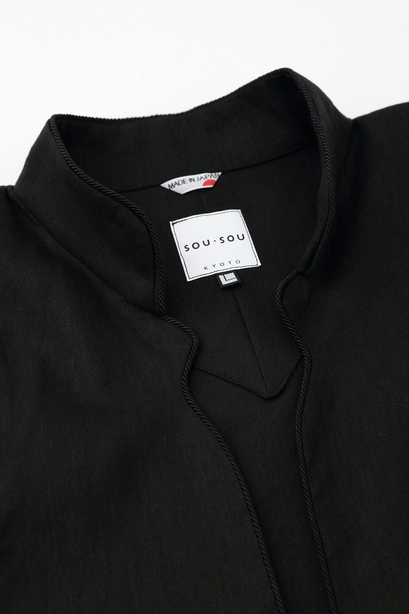 Linen-Rayon Blend Shinshu Haori Mid-length Single Layer / Black