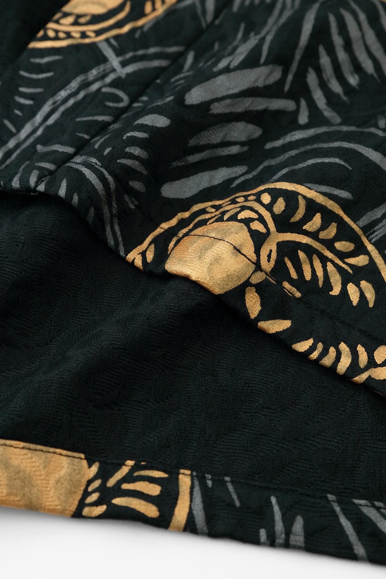 ジャカール ふくれ織 筒袢纏(つつばんてん) 単(ひとえ)/草紋(そうもん) 濡羽色(ぬればいろ)