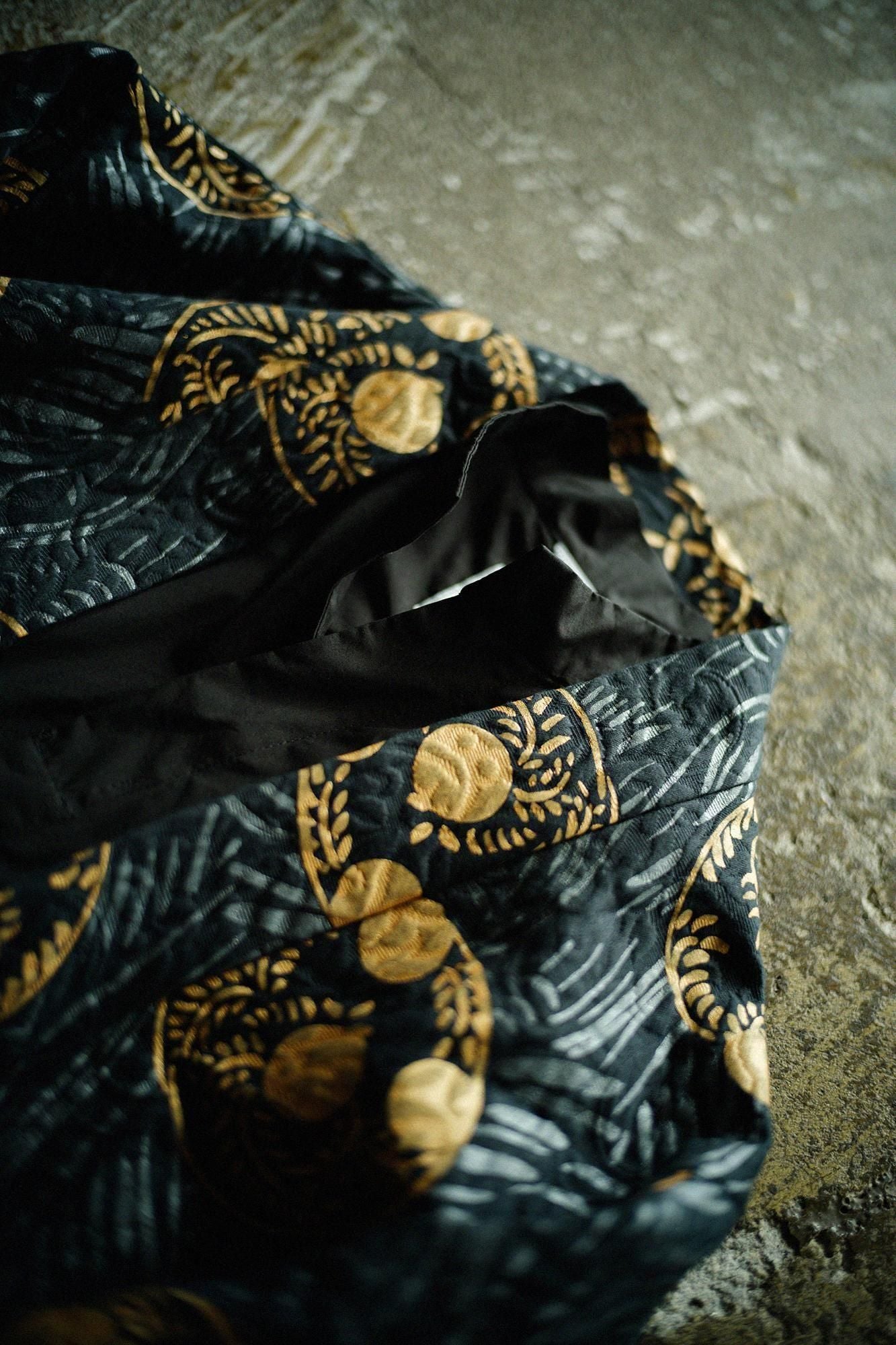 ジャカール ふくれ織 筒袢纏(つつばんてん) 単(ひとえ)/草紋(そうもん) 濡羽色(ぬればいろ)