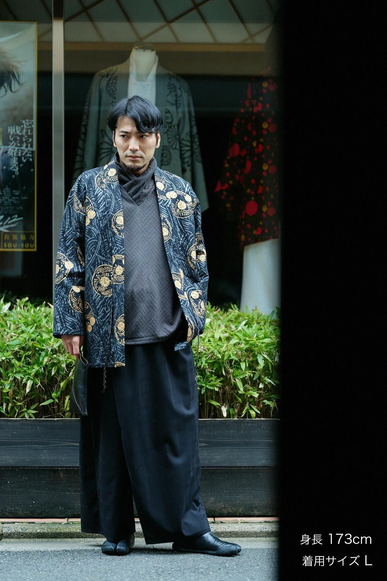 ジャカール ふくれ織 筒袢纏(つつばんてん) 単(ひとえ)/草紋(そうもん) 濡羽色(ぬればいろ)