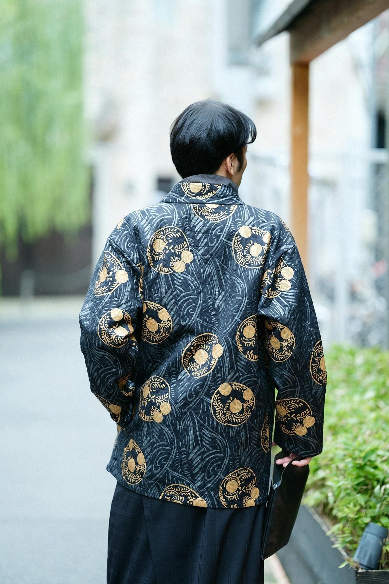 ジャカール ふくれ織 筒袢纏(つつばんてん) 単(ひとえ)/草紋(そうもん) 濡羽色(ぬればいろ)