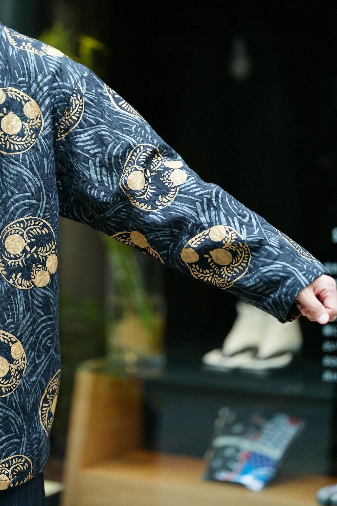 ジャカール ふくれ織 筒袢纏(つつばんてん) 単(ひとえ)/草紋(そうもん) 濡羽色(ぬればいろ)